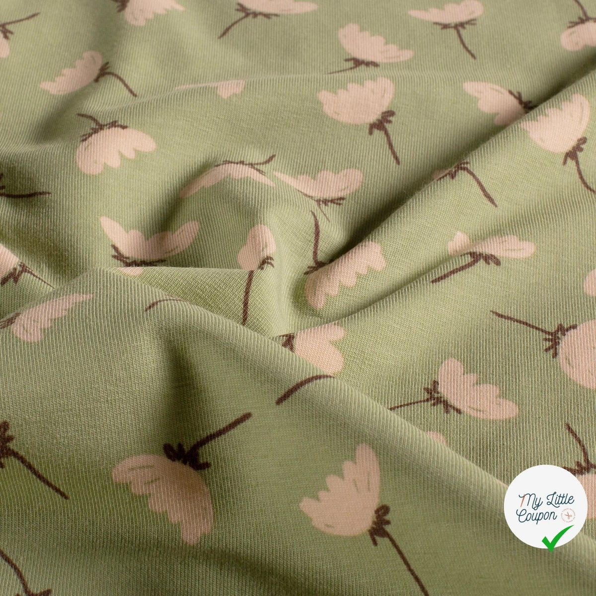 Jersey de coton fleurs vert olive