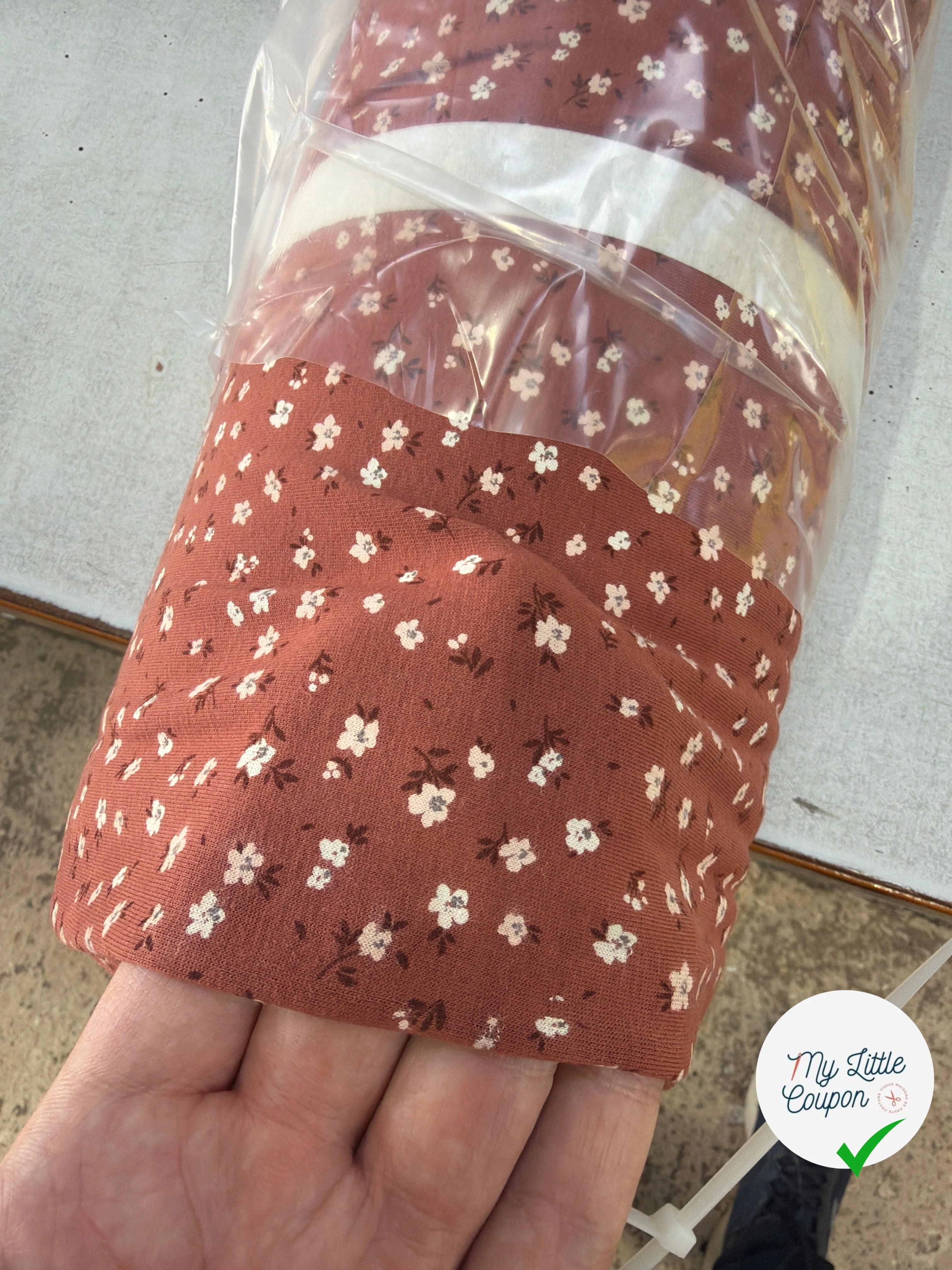 JERSEY DE COTON FLEURS VIEUX ROSE - My Little Coupon