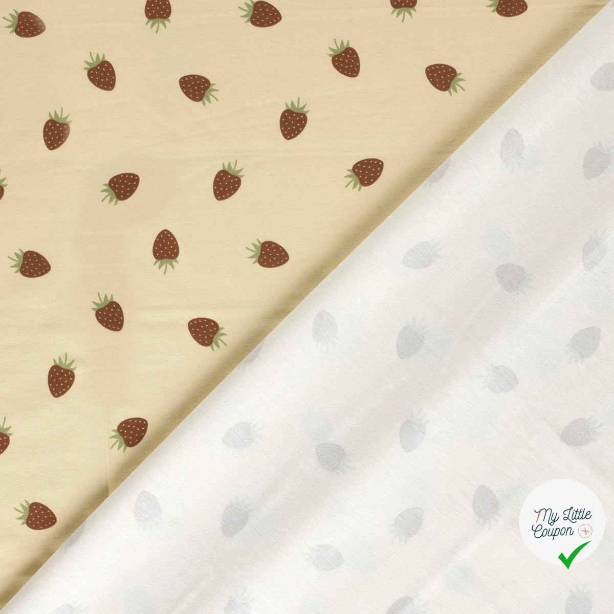 JERSEY DE COTON FRAISES BEIGE - My Little Coupon