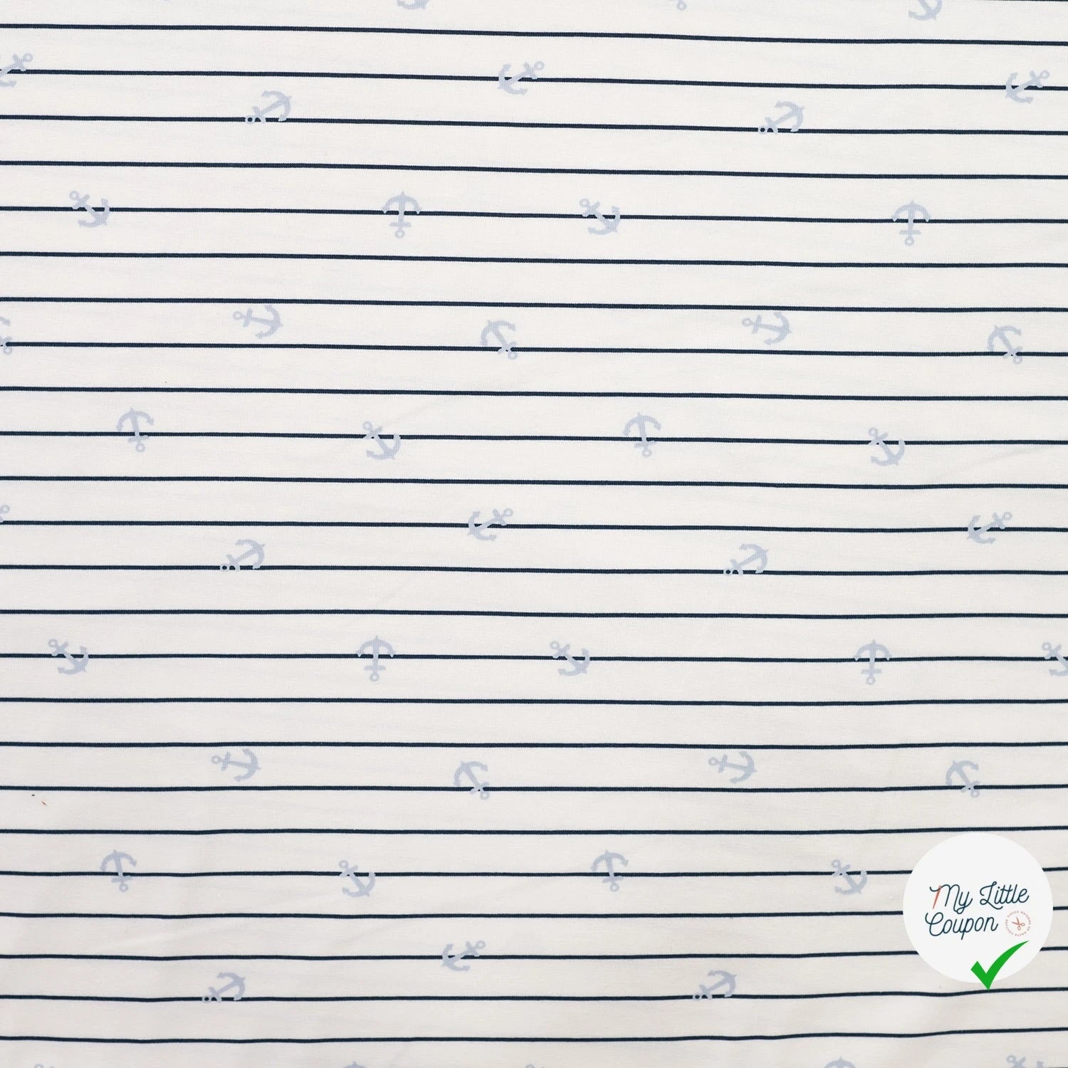 JERSEY DE COTON IMPRIMÉ ANCRES FOND BLEU MARINE - My Little Coupon