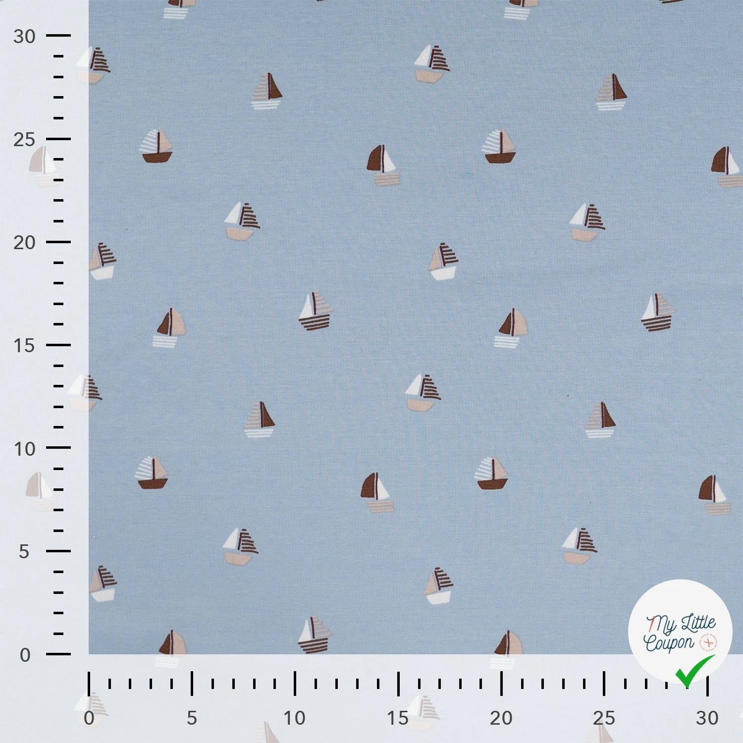 JERSEY DE COTON IMPRIMÉ BATEAUX FOND BLEU GRISÉ - My Little Coupon