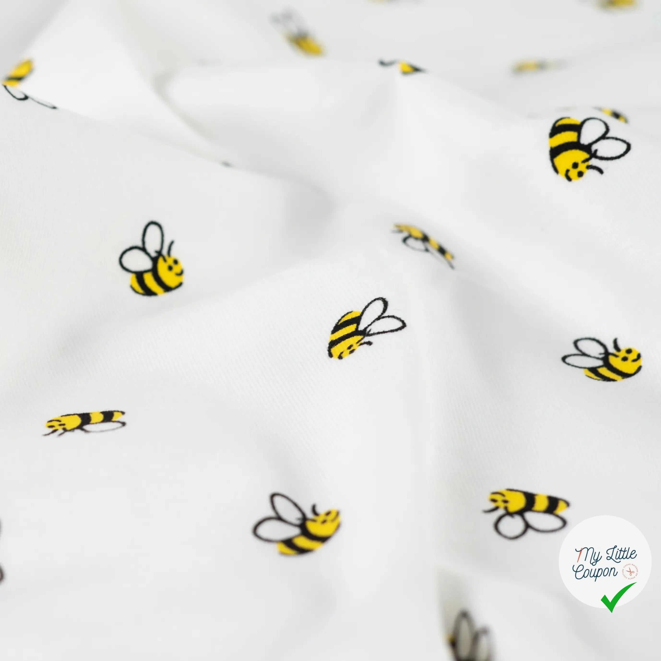 JERSEY DE COTON IMPRIMÉ BEES ECRU - My Little Coupon