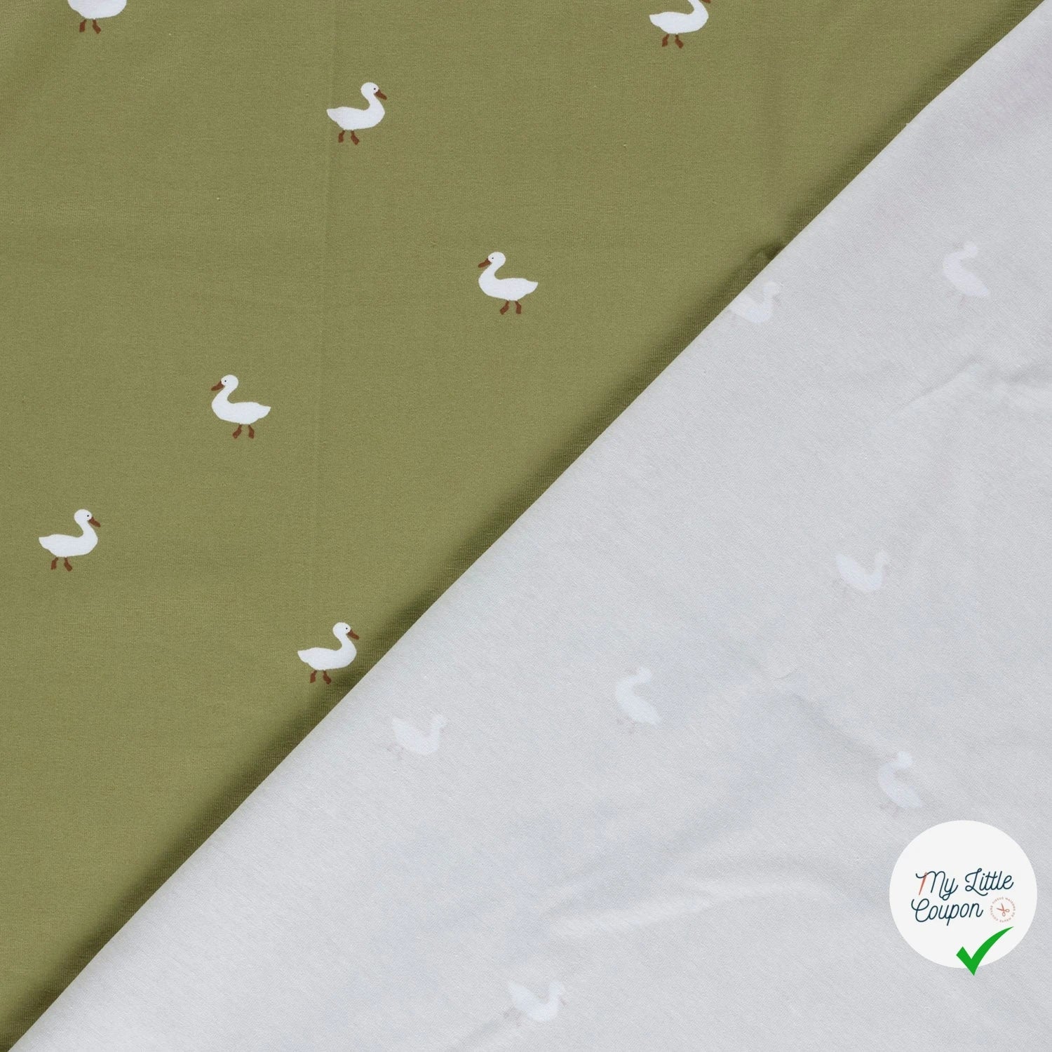 JERSEY DE COTON IMPRIMÉ CANARDS VERT OLIVE - My Little Coupon