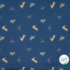 JERSEY DE COTON IMPRIMÉ DINOSAURES FOND DENIM - My Little Coupon