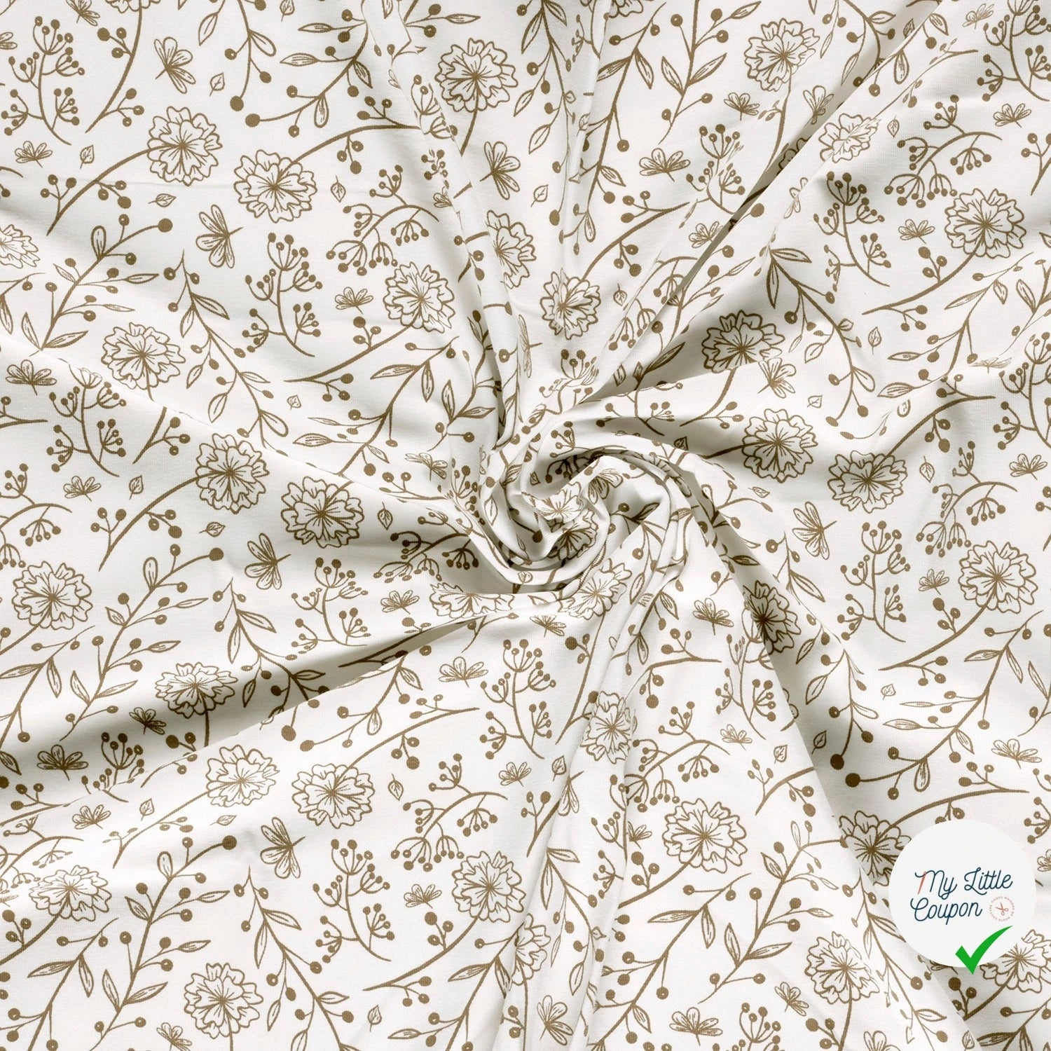 JERSEY DE COTON IMPRIMÉ FLEURS BLANC CASSÉ - My Little Coupon