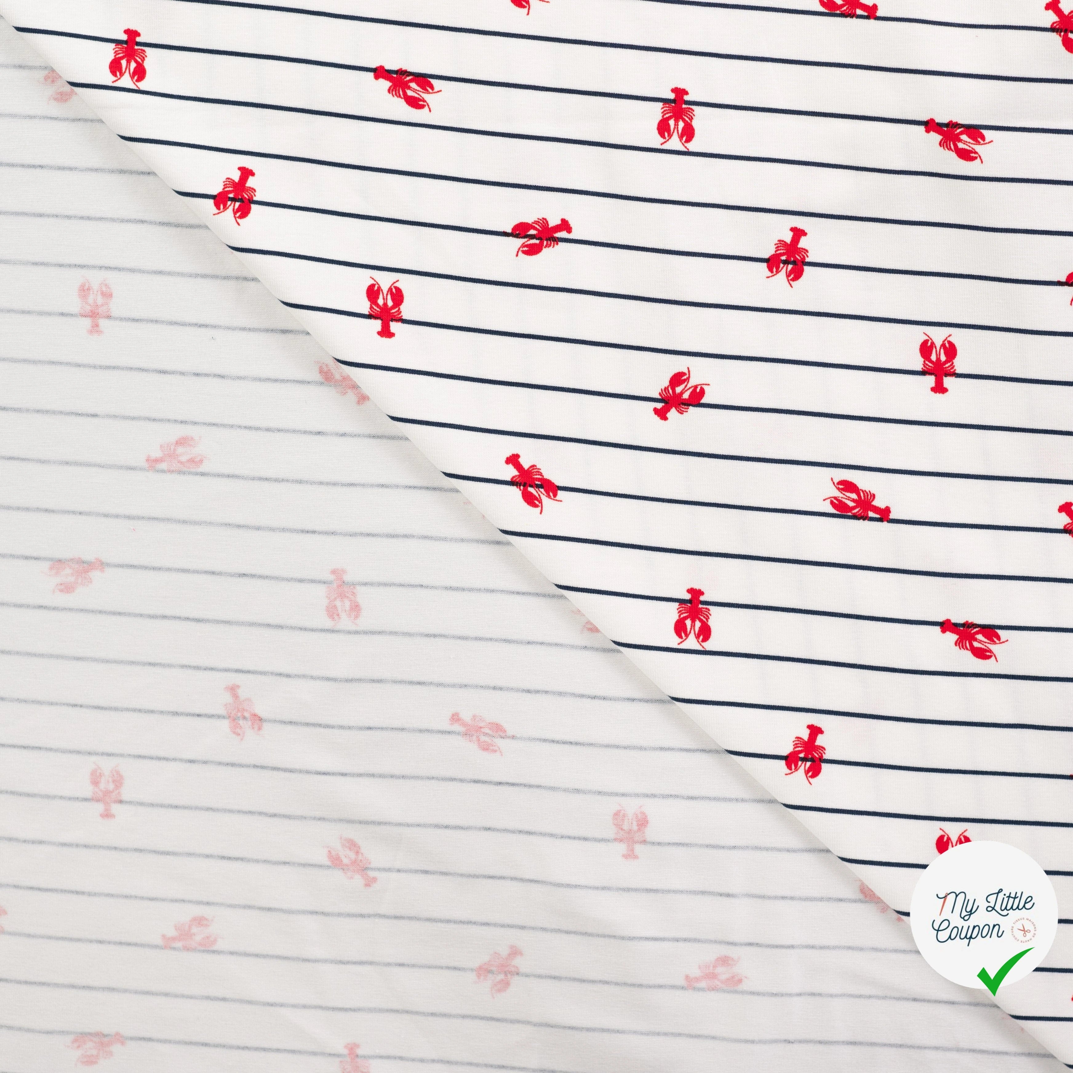 JERSEY DE COTON IMPRIMÉ HOMARDS FOND BLEU MARINE - My Little Coupon