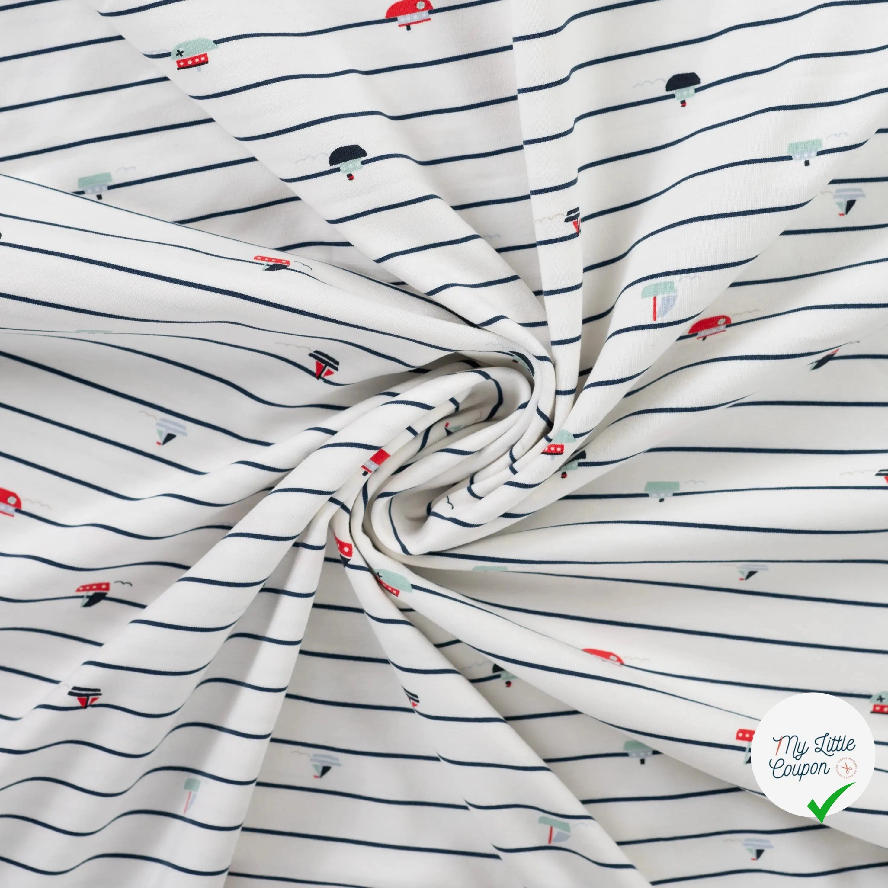 JERSEY DE COTON IMPRIMÉ NAVY (BOATS) - My Little Coupon