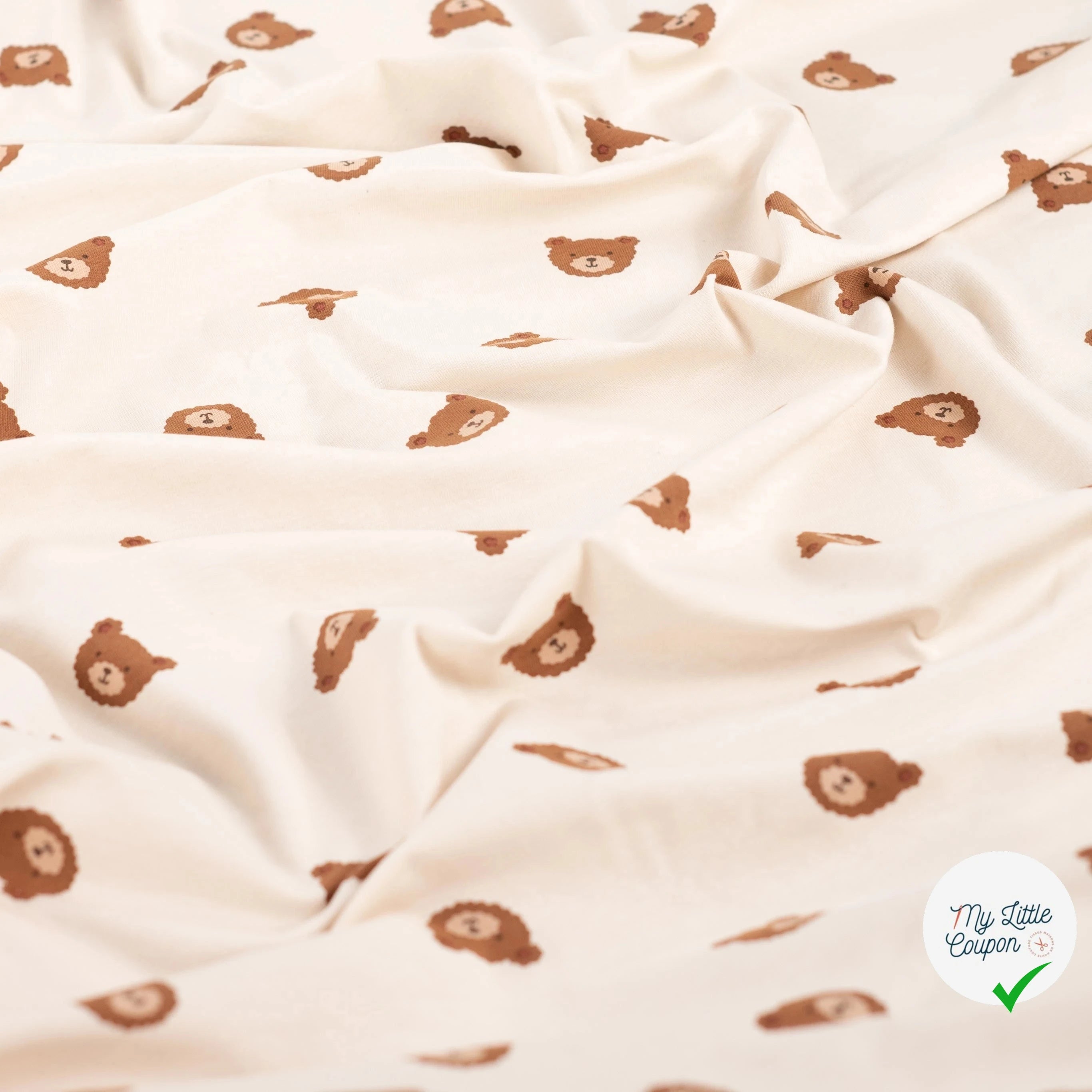 JERSEY DE COTON IMPRIMÉ OURS FOND SABLE - My Little Coupon