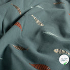 Jersey de coton imprimé poissons indigo