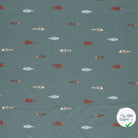 JERSEY DE COTON IMPRIMÉ POISSONS INDIGO - My Little Coupon