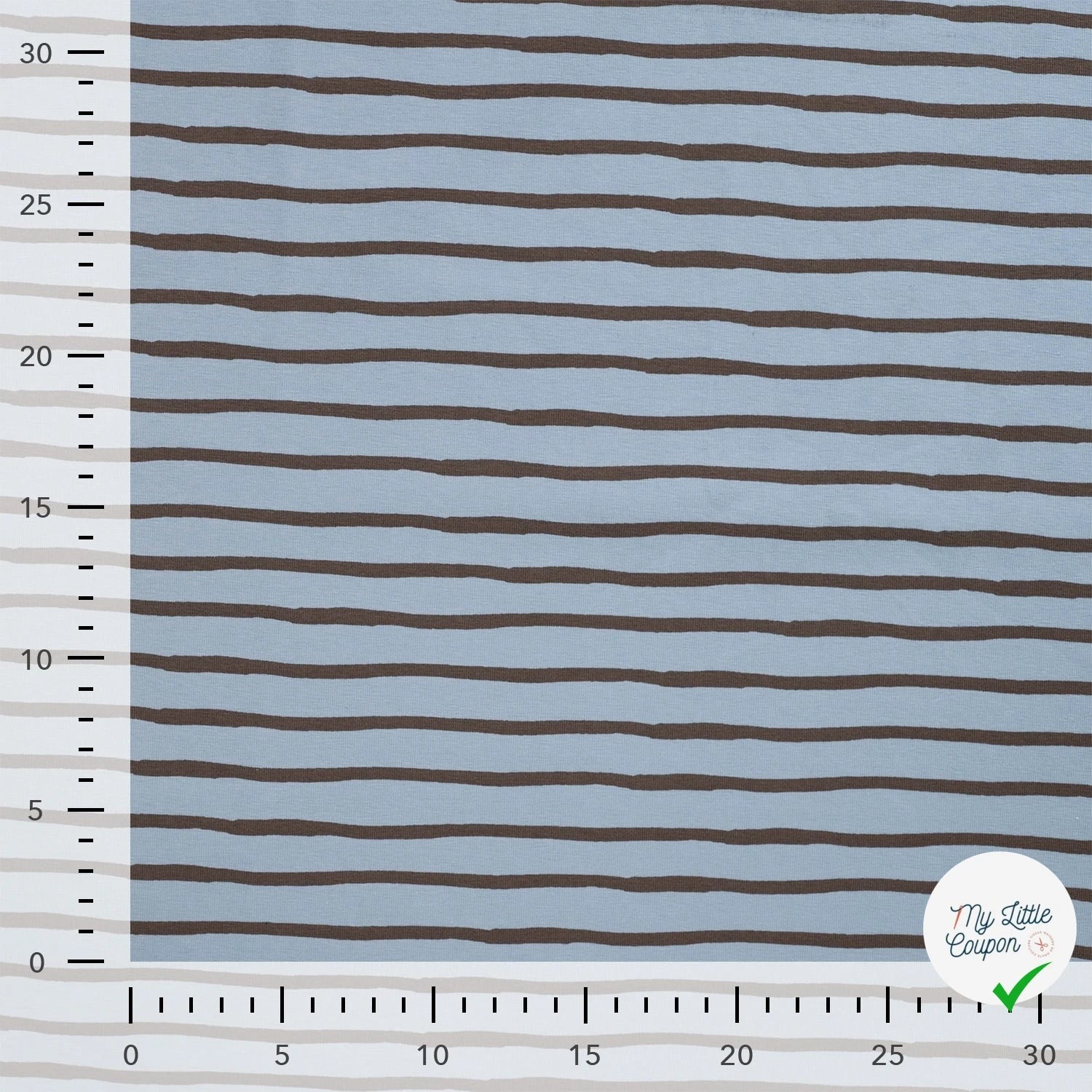 JERSEY DE COTON IMPRIMÉ RAYURES FOND BLEU GRISÉ - My Little Coupon