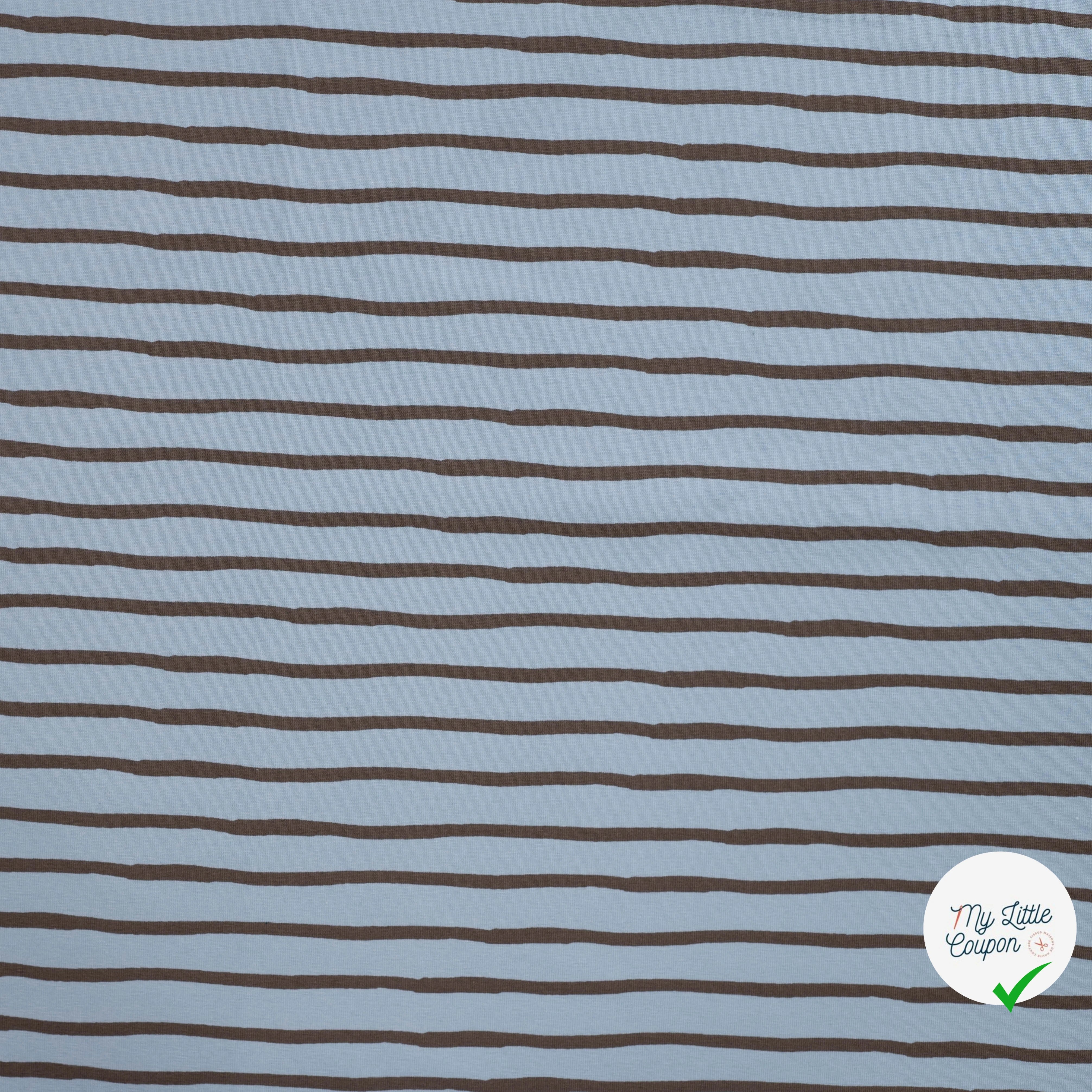 JERSEY DE COTON IMPRIMÉ RAYURES FOND BLEU GRISÉ - My Little Coupon