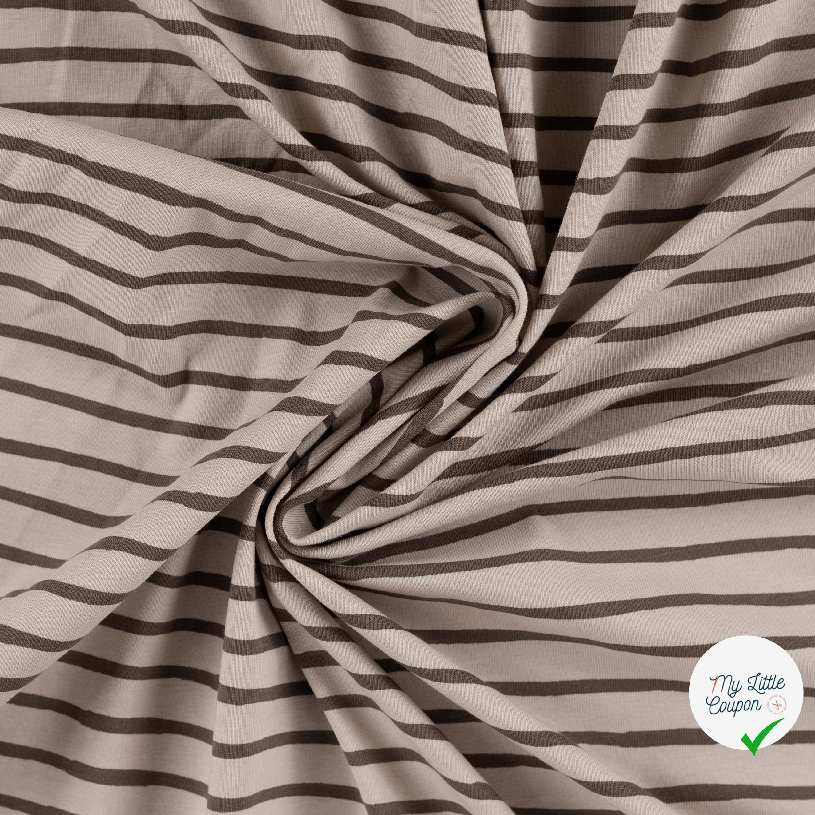 JERSEY DE COTON IMPRIMÉ RAYURES FOND SABLE - My Little Coupon