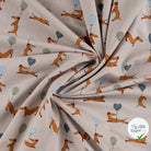 JERSEY DE COTON IMPRIMÉ TECKELS BALLONS FOND SABLE - My Little Coupon