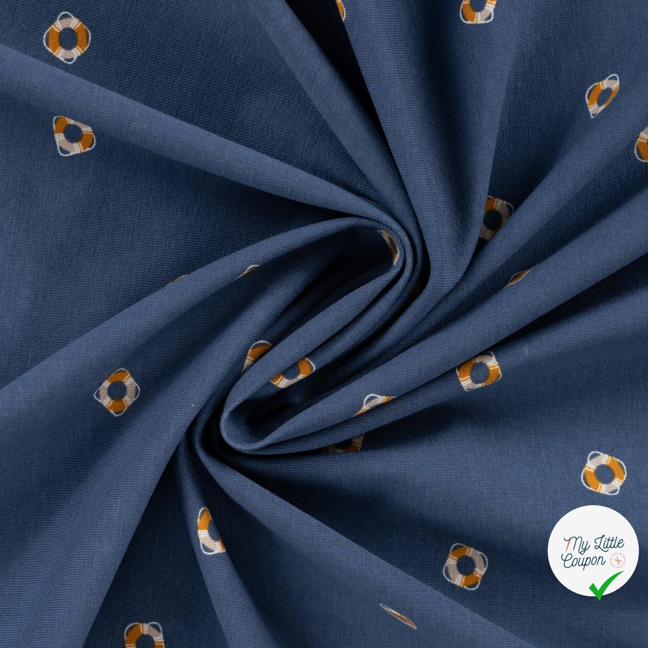 JERSEY DE COTON IMPRIMÉ THÈME MARIN FOND BLEU MARINE - My Little Coupon