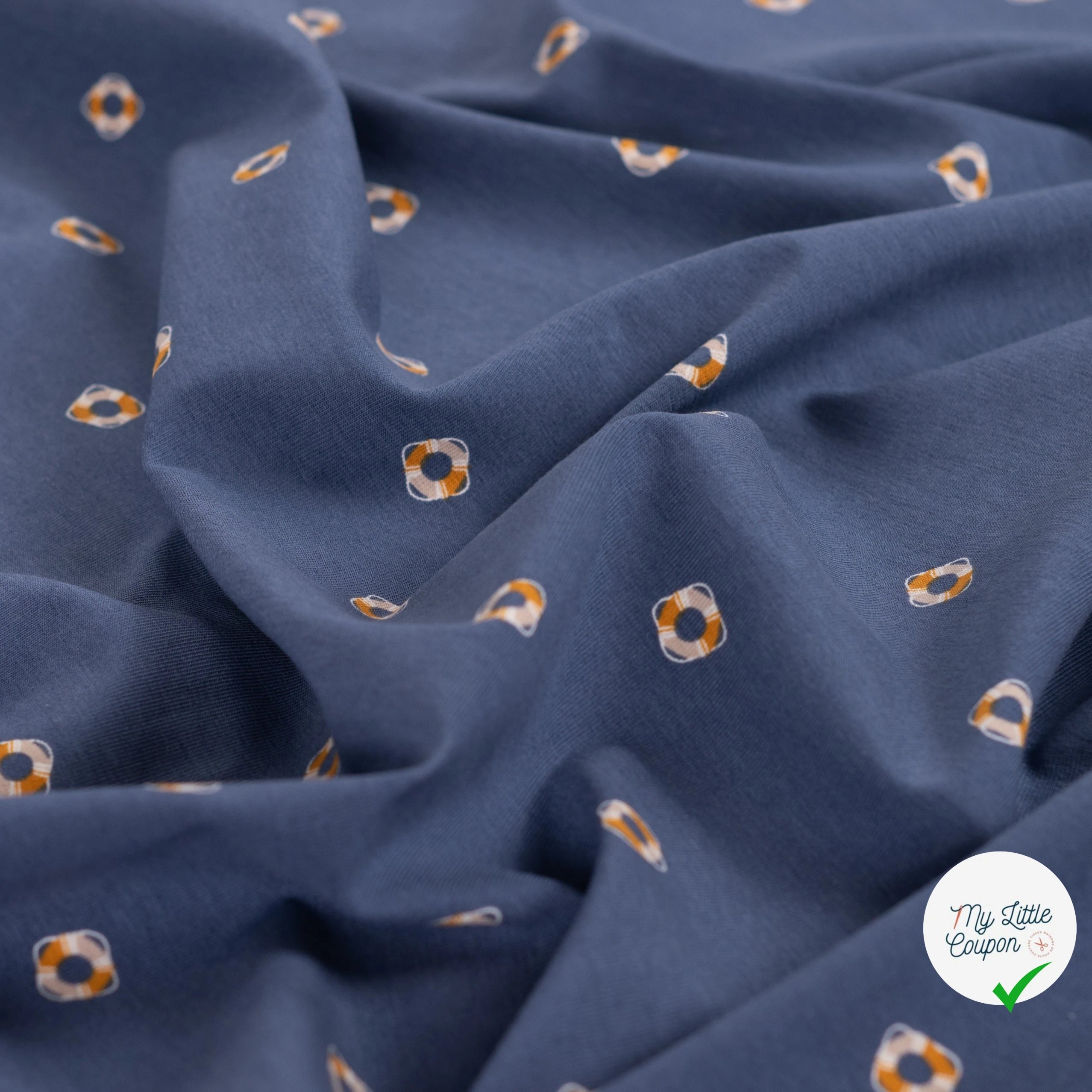 JERSEY DE COTON IMPRIMÉ THÈME MARIN FOND BLEU MARINE - My Little Coupon