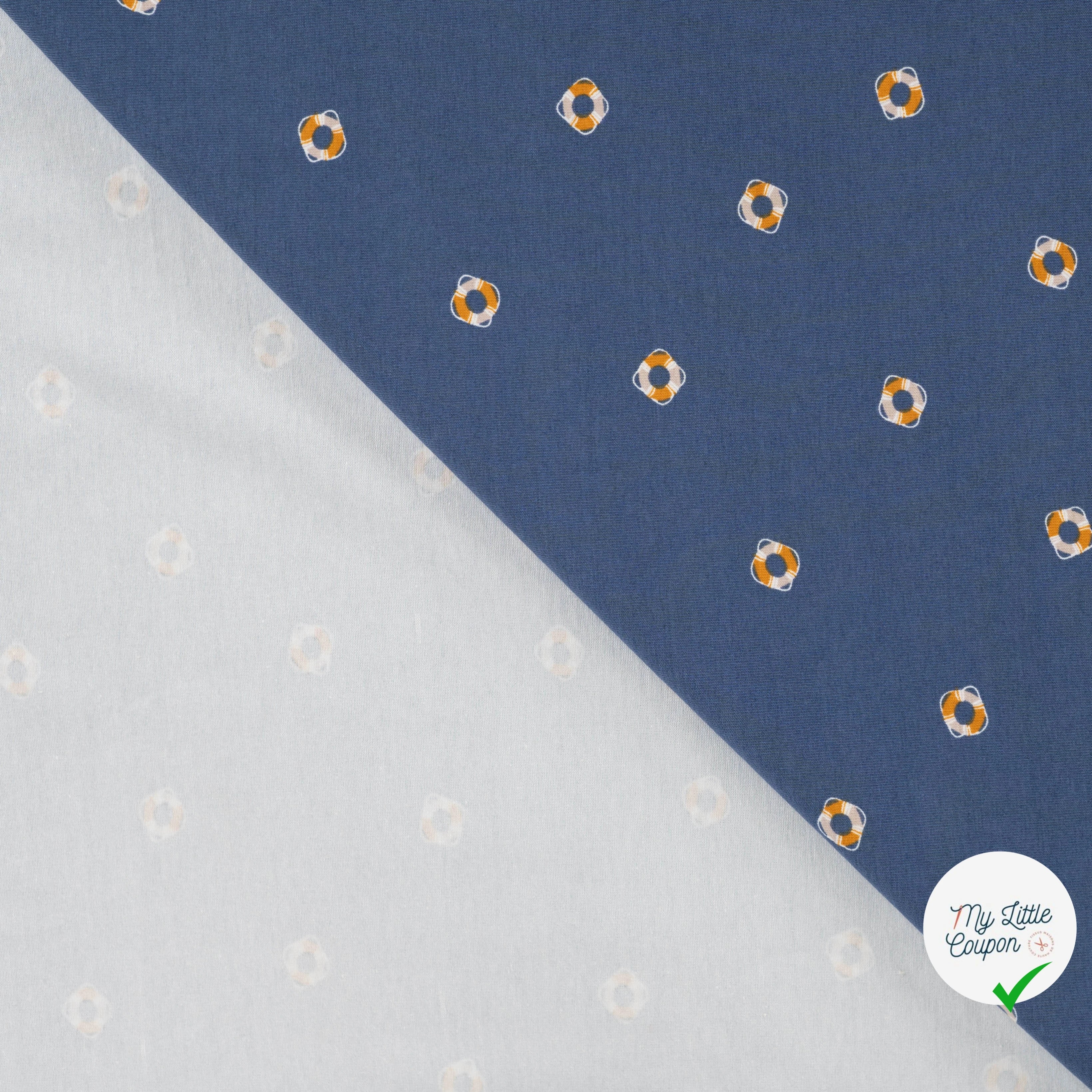 JERSEY DE COTON IMPRIMÉ THÈME MARIN FOND BLEU MARINE - My Little Coupon