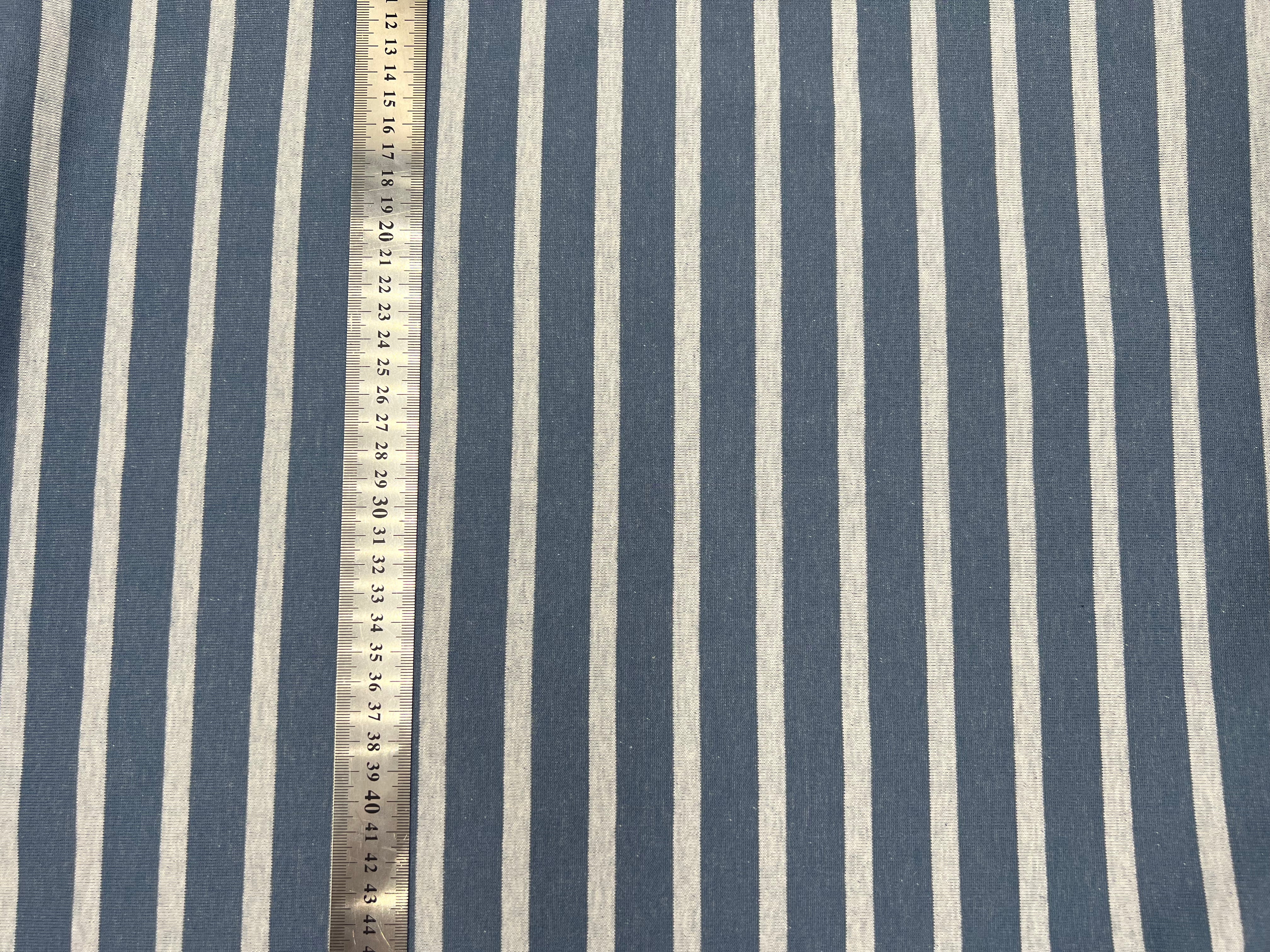 JERSEY DE COTON  LOURD RAYURES BLANC FOND GRIS BLEU MSO