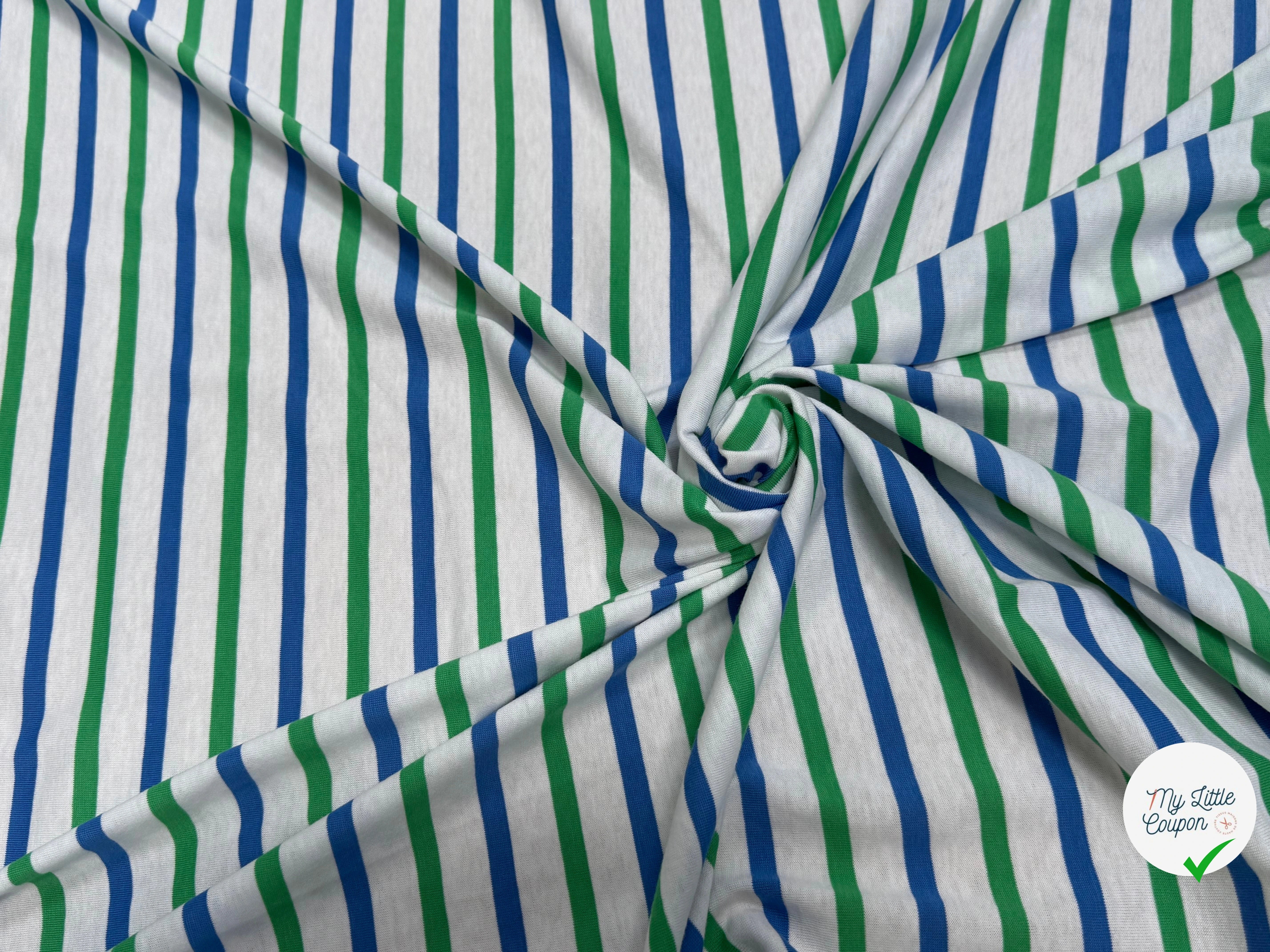 JERSEY DE COTON MARINIÈRE RAYURES NEIGE/VERT/MER - My Little Coupon