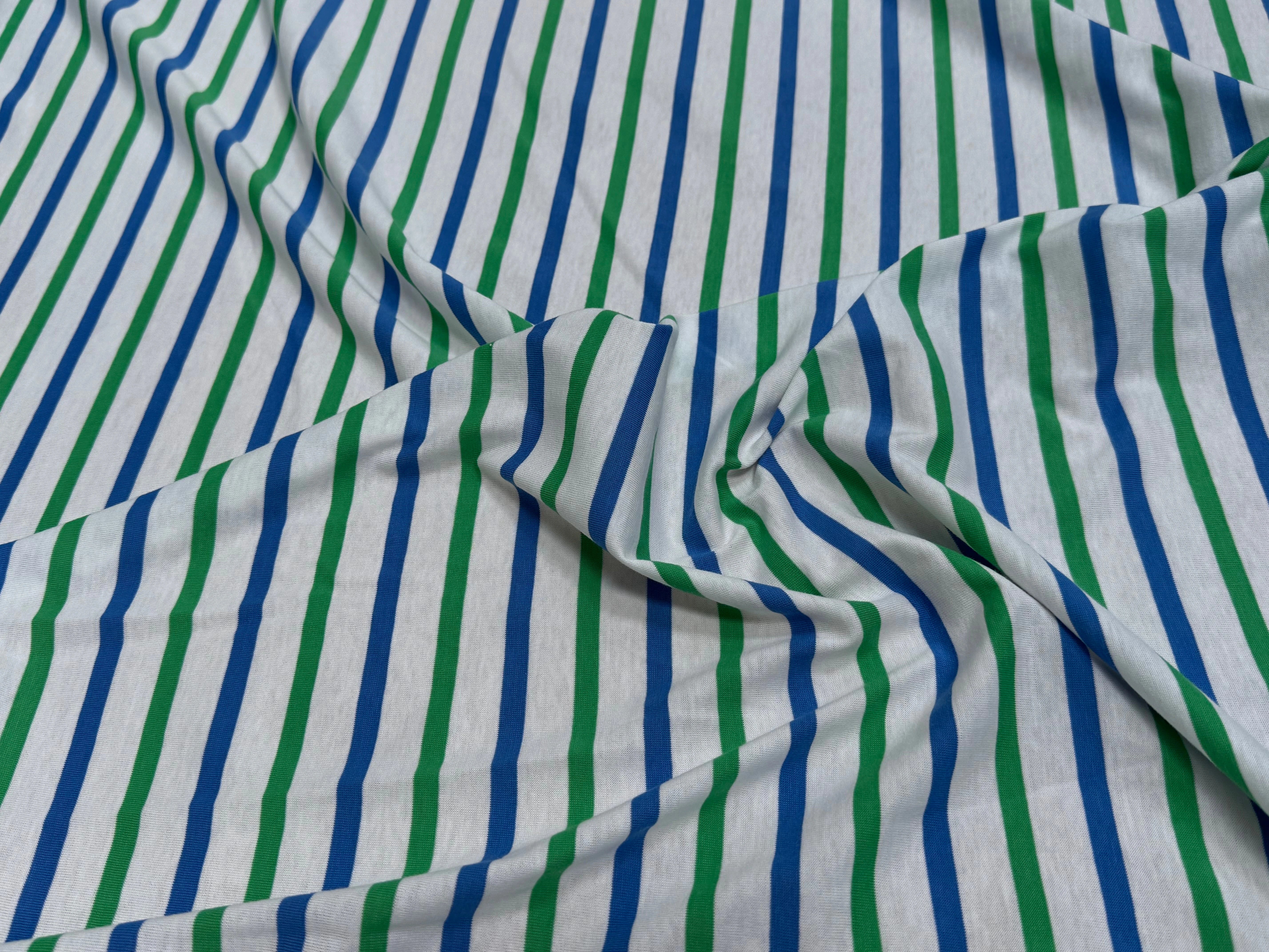 JERSEY DE COTON MARINIÈRE RAYURES NEIGE/VERT/MER - My Little Coupon