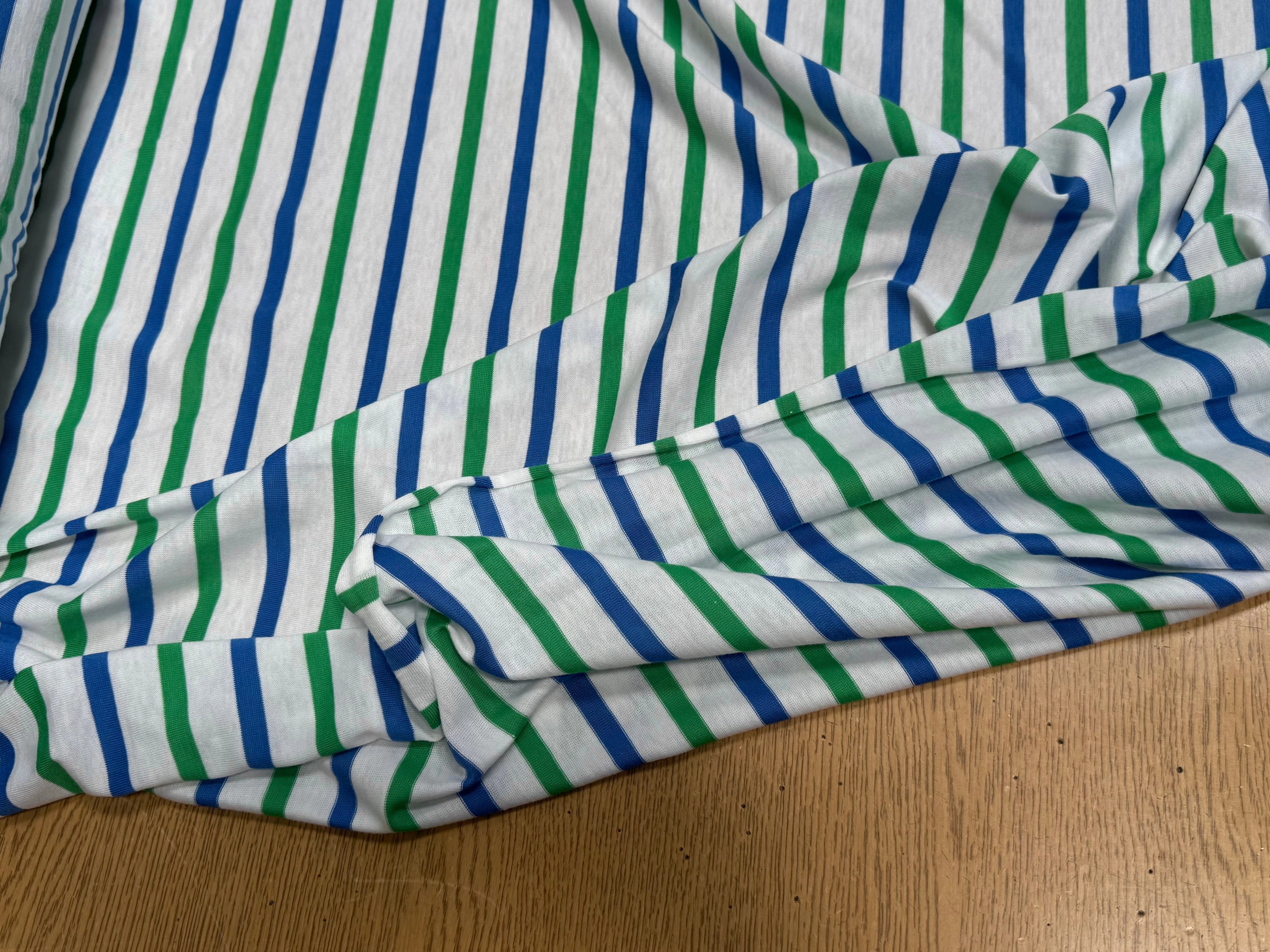 JERSEY DE COTON MARINIÈRE RAYURES NEIGE/VERT/MER - My Little Coupon
