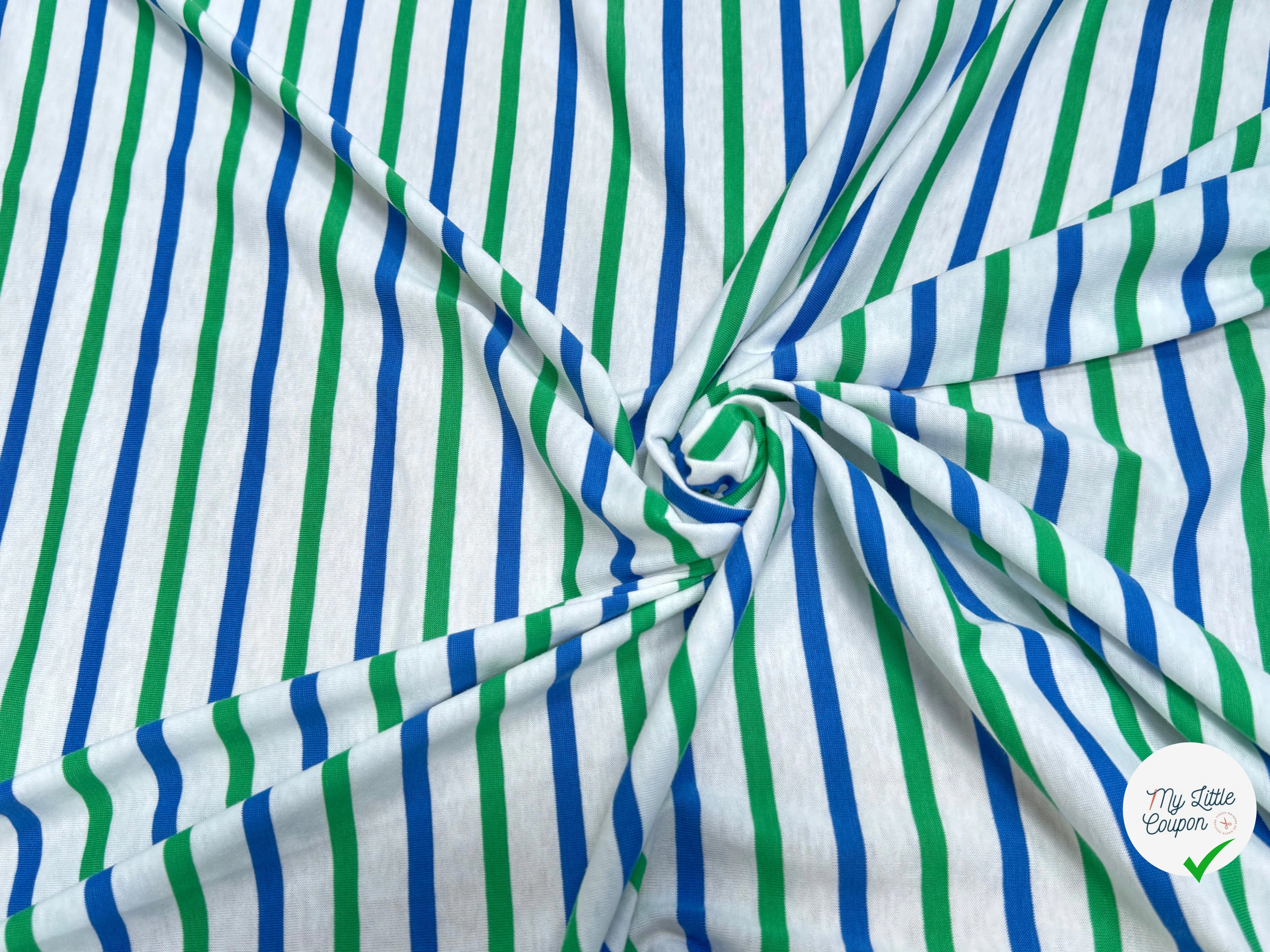 JERSEY DE COTON MARINIÈRE RAYURES NEIGE/VERT/MER - My Little Coupon