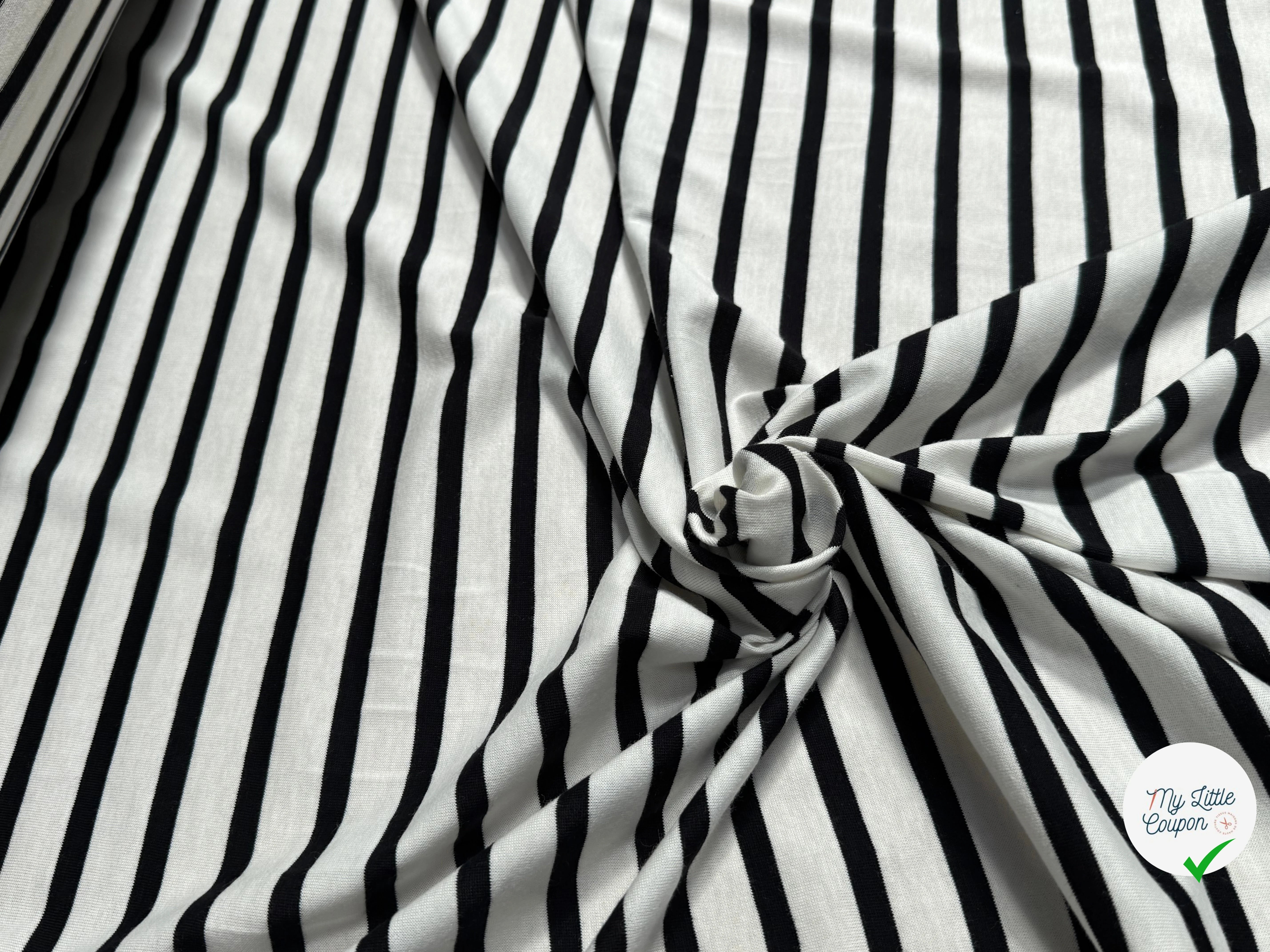 JERSEY DE COTON MARINIÈRE RAYURES SWAN/NOIR 145 - My Little Coupon