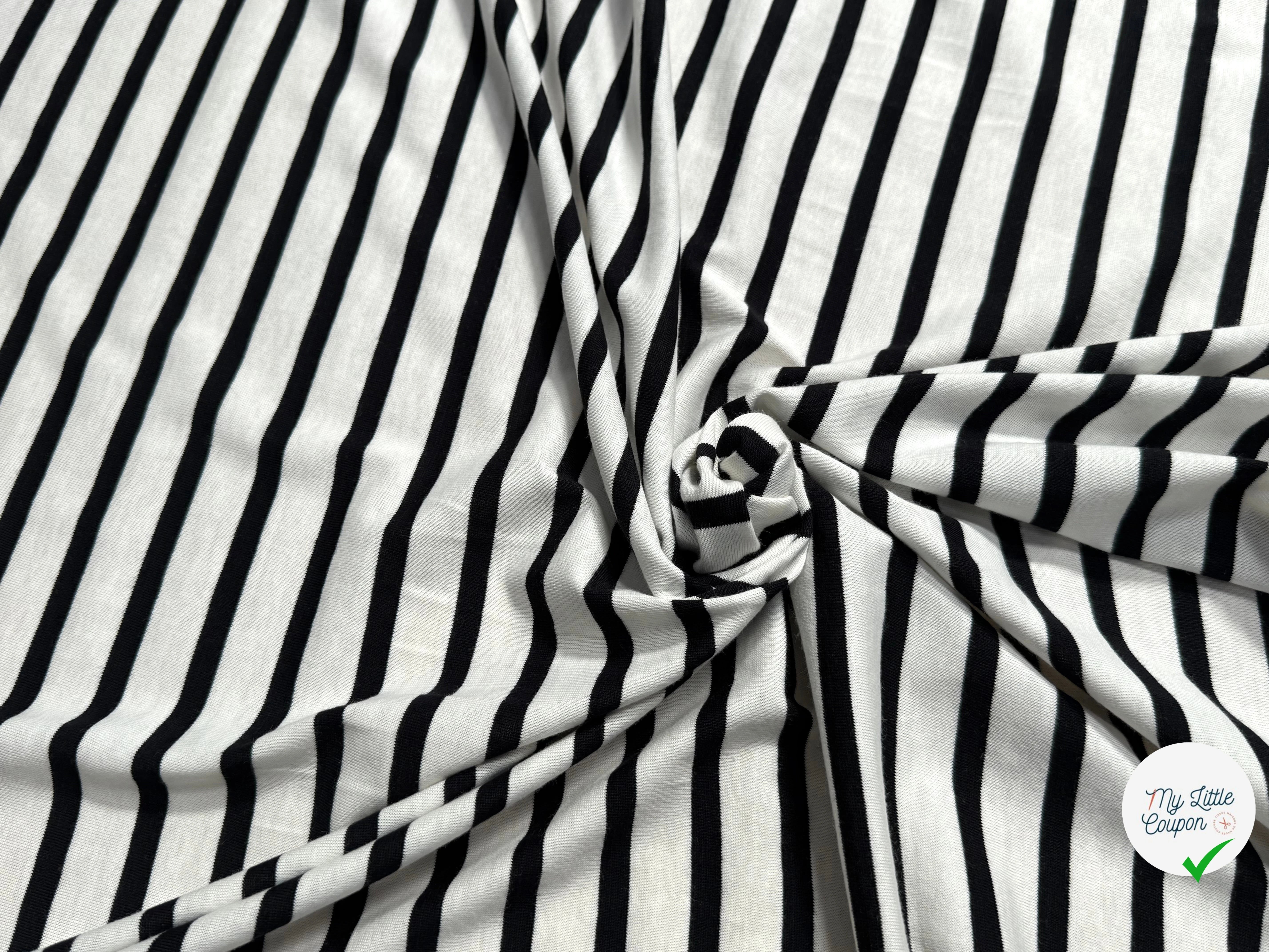 JERSEY DE COTON MARINIÈRE RAYURES SWAN/NOIR 145 - My Little Coupon