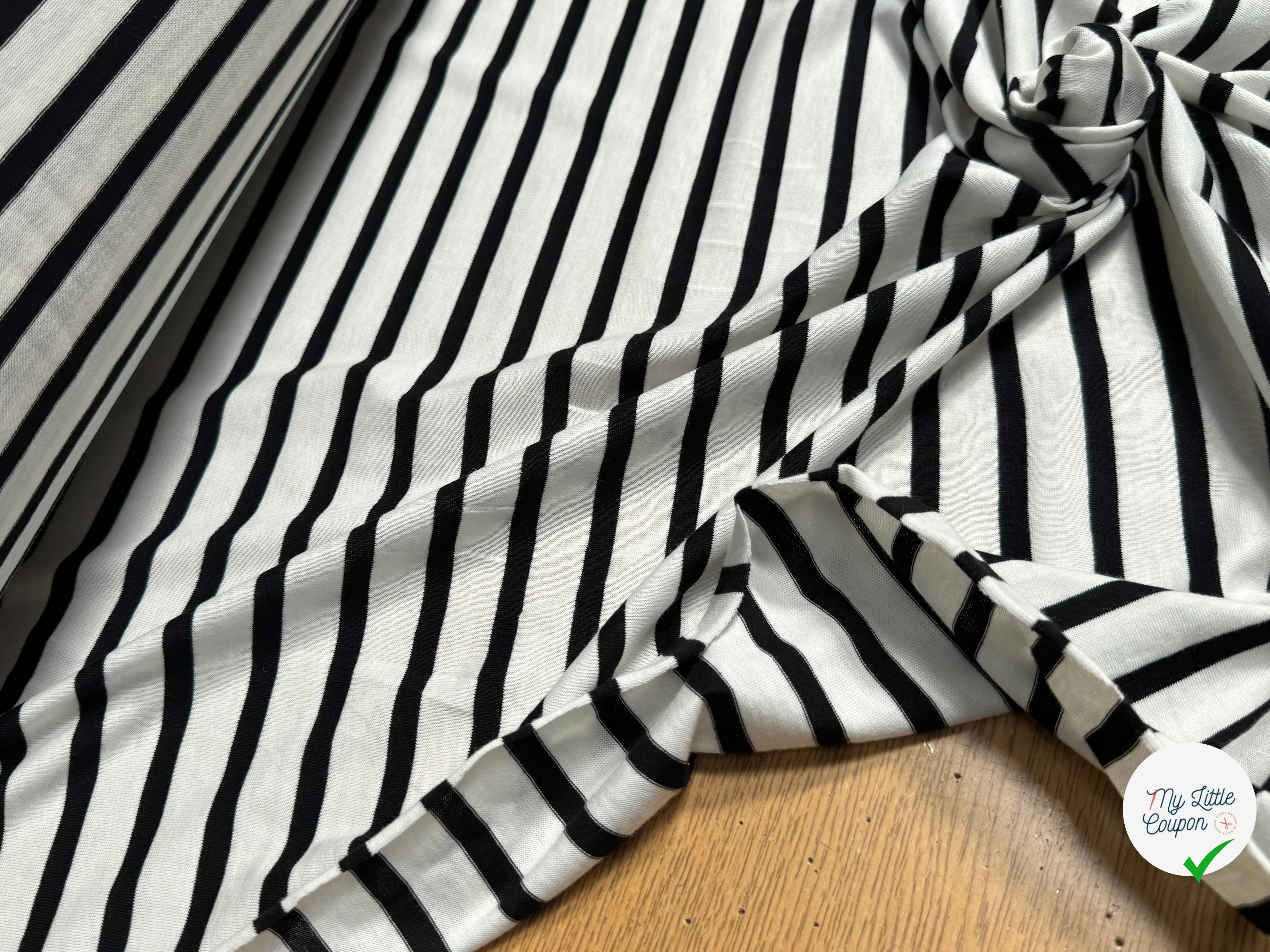 JERSEY DE COTON MARINIÈRE RAYURES SWAN/NOIR 145 - My Little Coupon
