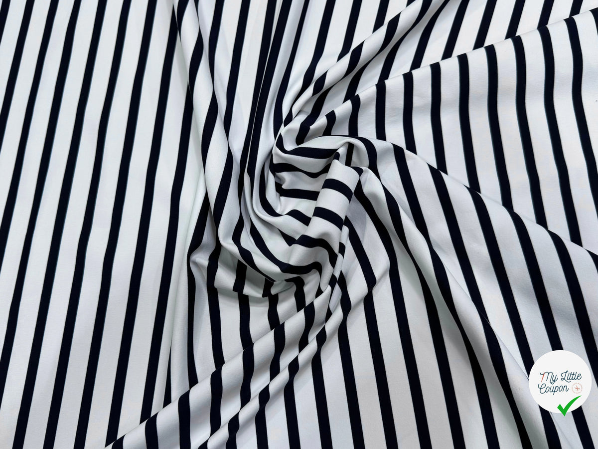 JERSEY DE COTON PEAU DE PÊCHE ULTRA STRETCH RAYURES BLANC ET NAVY FABRICATION RÉGION DE TROYES 🇫🇷 - My Little Coupon