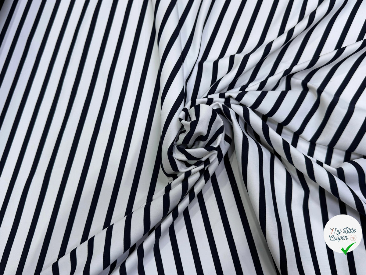 JERSEY DE COTON PEAU DE PÊCHE ULTRA STRETCH RAYURES BLANC ET NAVY FABRICATION RÉGION DE TROYES 🇫🇷 - My Little Coupon