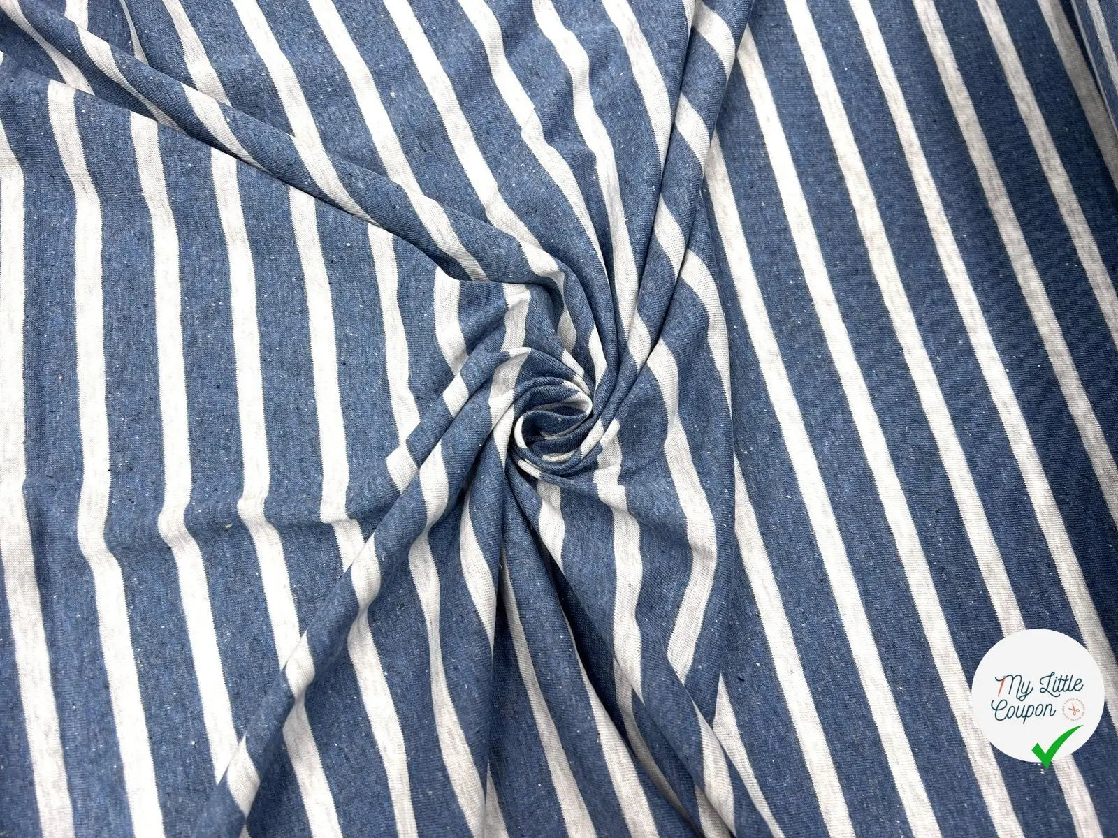 JERSEY DE COTON RAYURES BLEU POINTILLÉS SUR GRIS - My Little Coupon - tissu - coudre