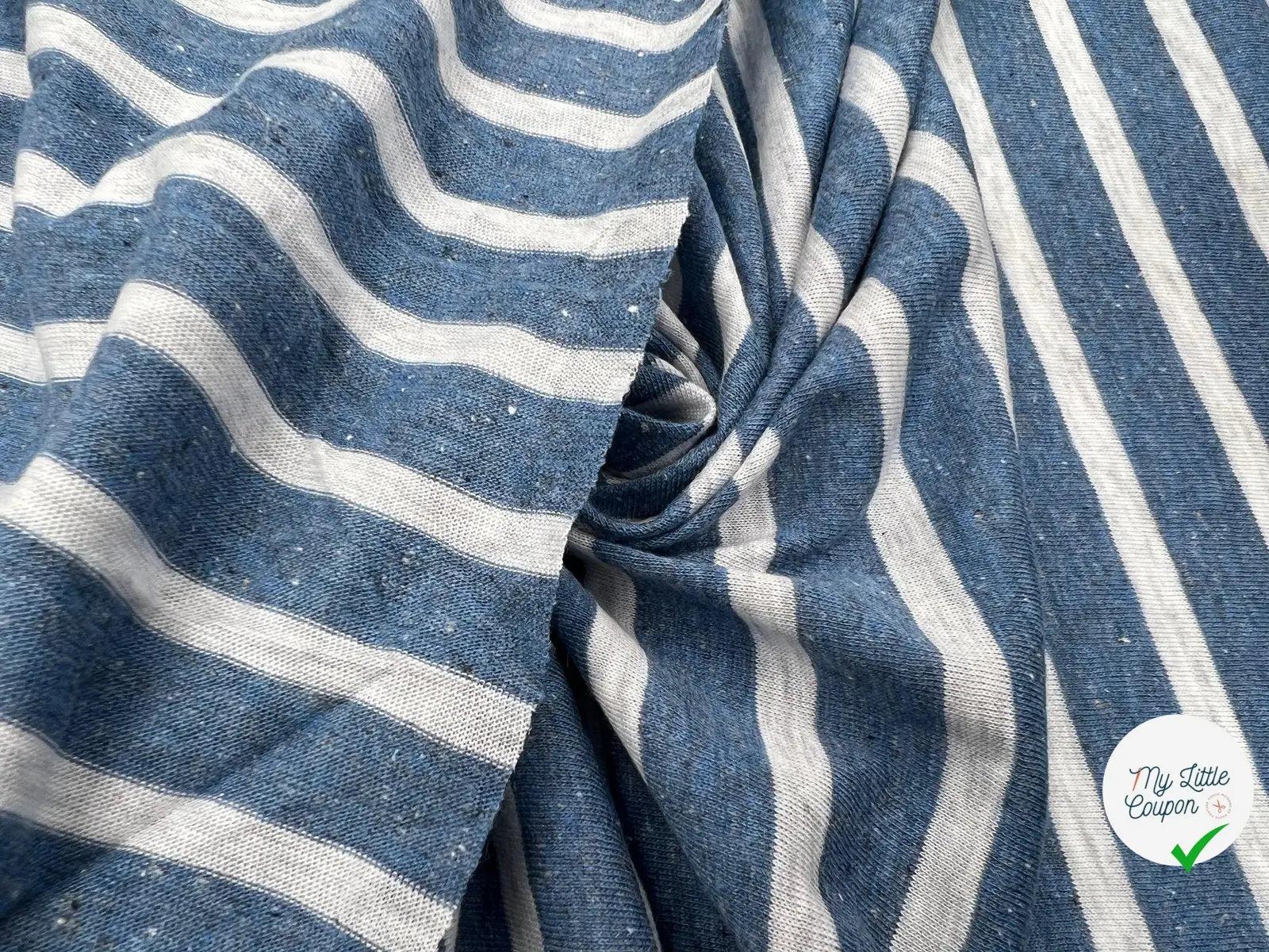 JERSEY DE COTON RAYURES BLEU POINTILLÉS SUR GRIS - My Little Coupon - tissu - coudre