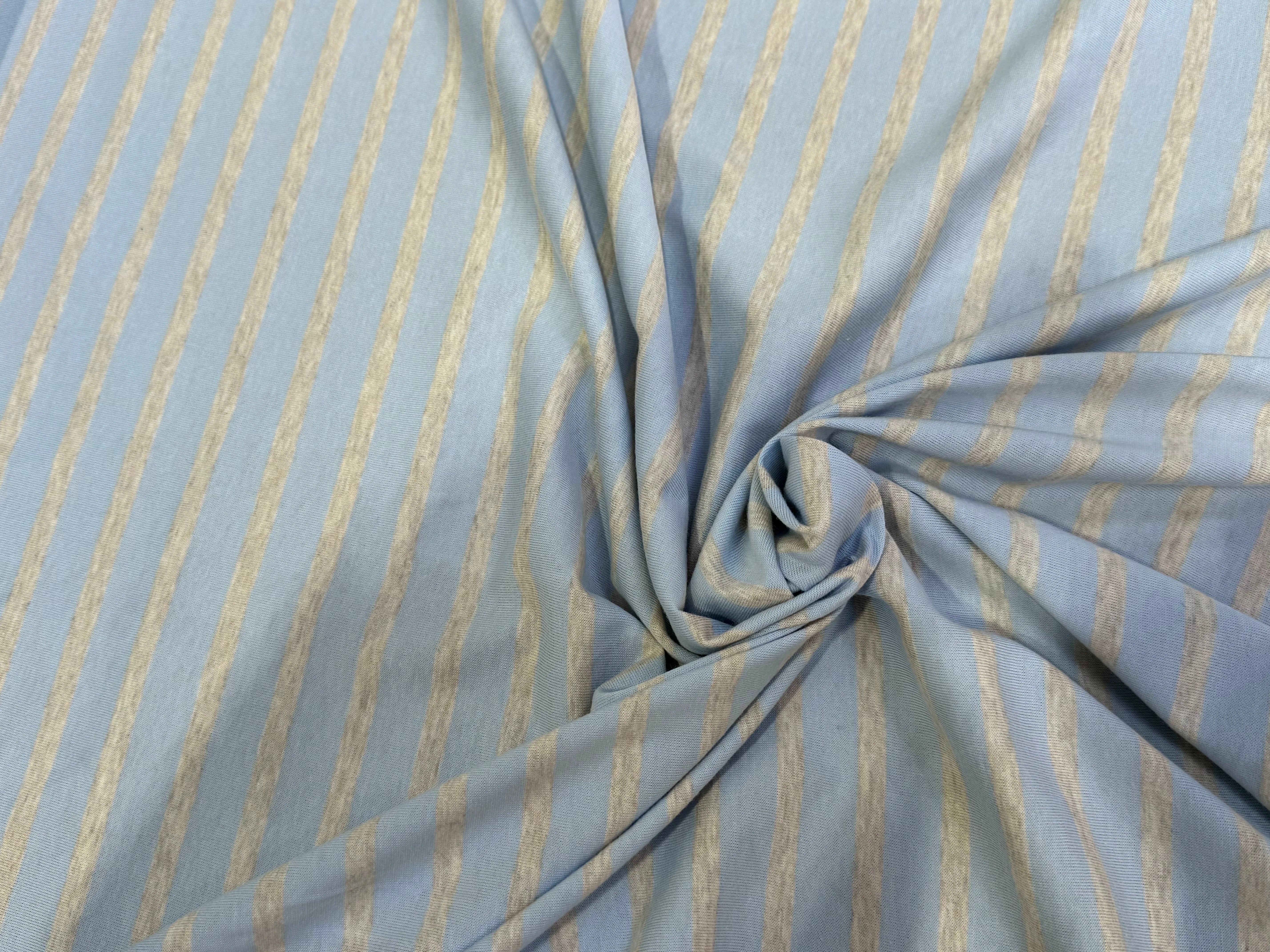 JERSEY DE COTON RAYURES GRISES FOND BLEU CIEL FABRICATION RÉGION DE TROYES 🇫🇷 - My Little Coupon