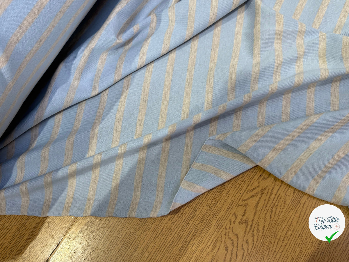 JERSEY DE COTON RAYURES GRISES FOND BLEU CIEL FABRICATION RÉGION DE TROYES 🇫🇷 - My Little Coupon