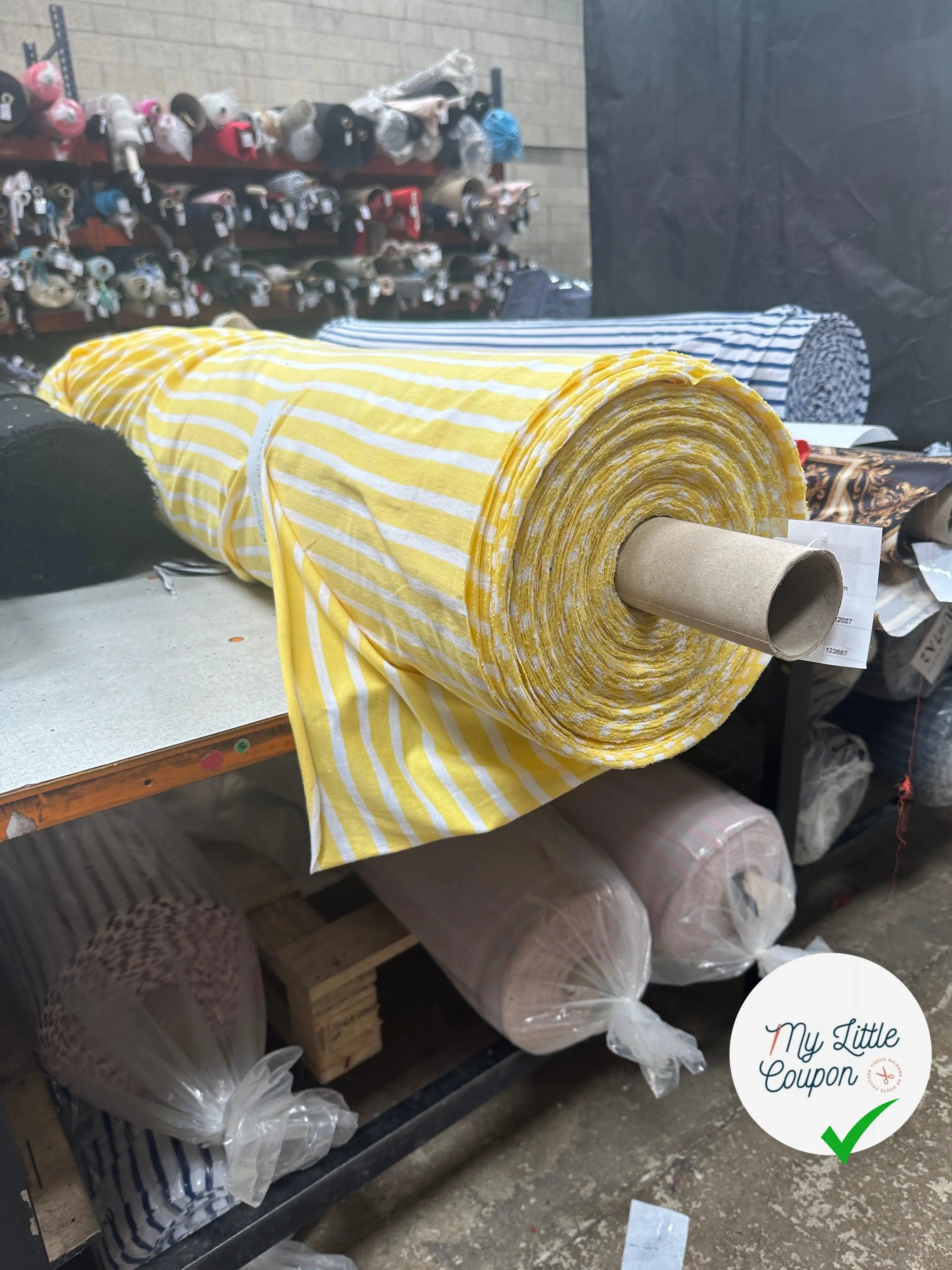 JERSEY DE COTON RAYURES JAUNES ET BLANCHES - My Little Coupon - tissu - coudre