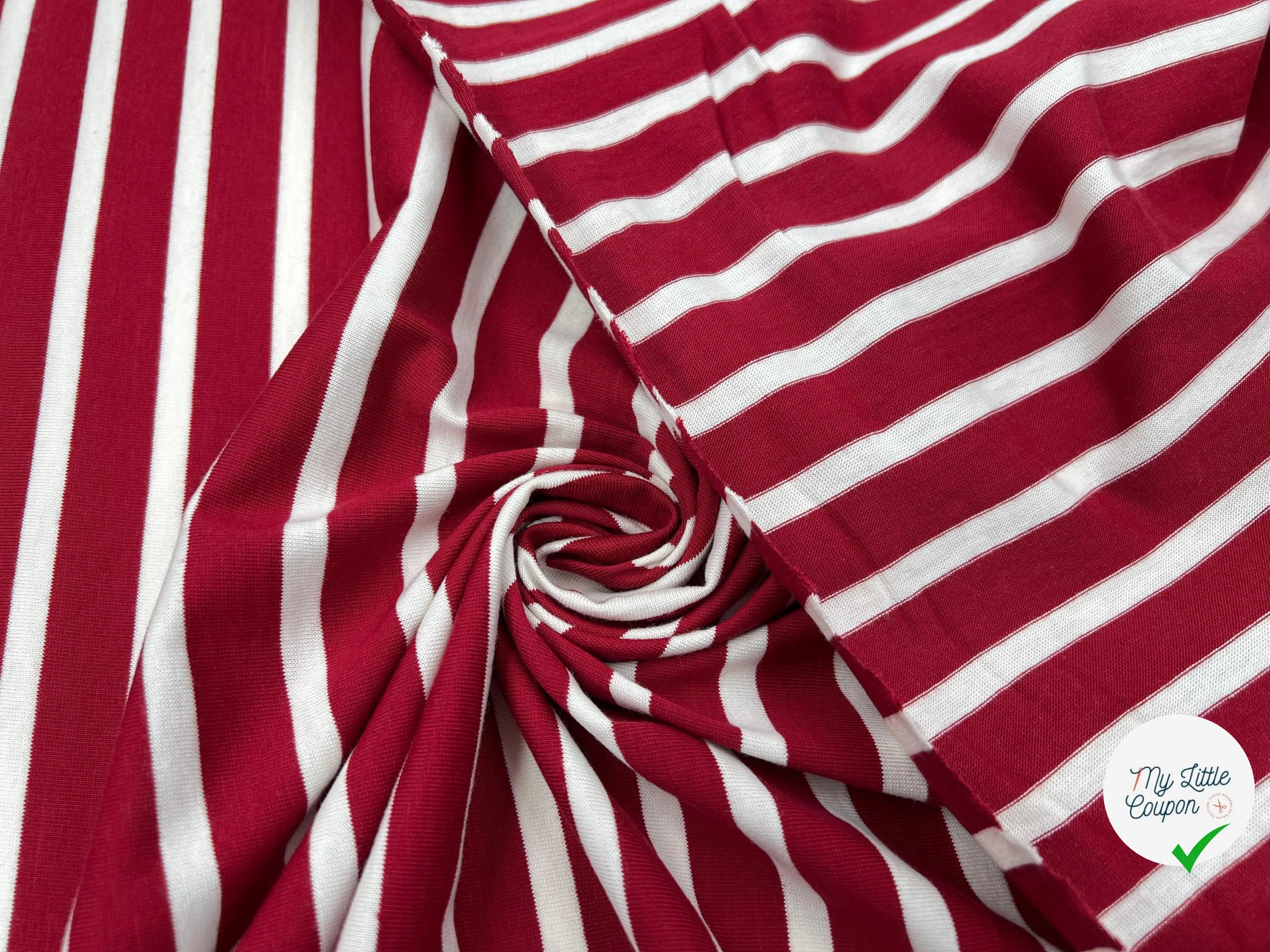 JERSEY DE COTON RAYURES ROUGE PERSAN SUR BLANC ÉCRU - My Little Coupon - tissu - coudre