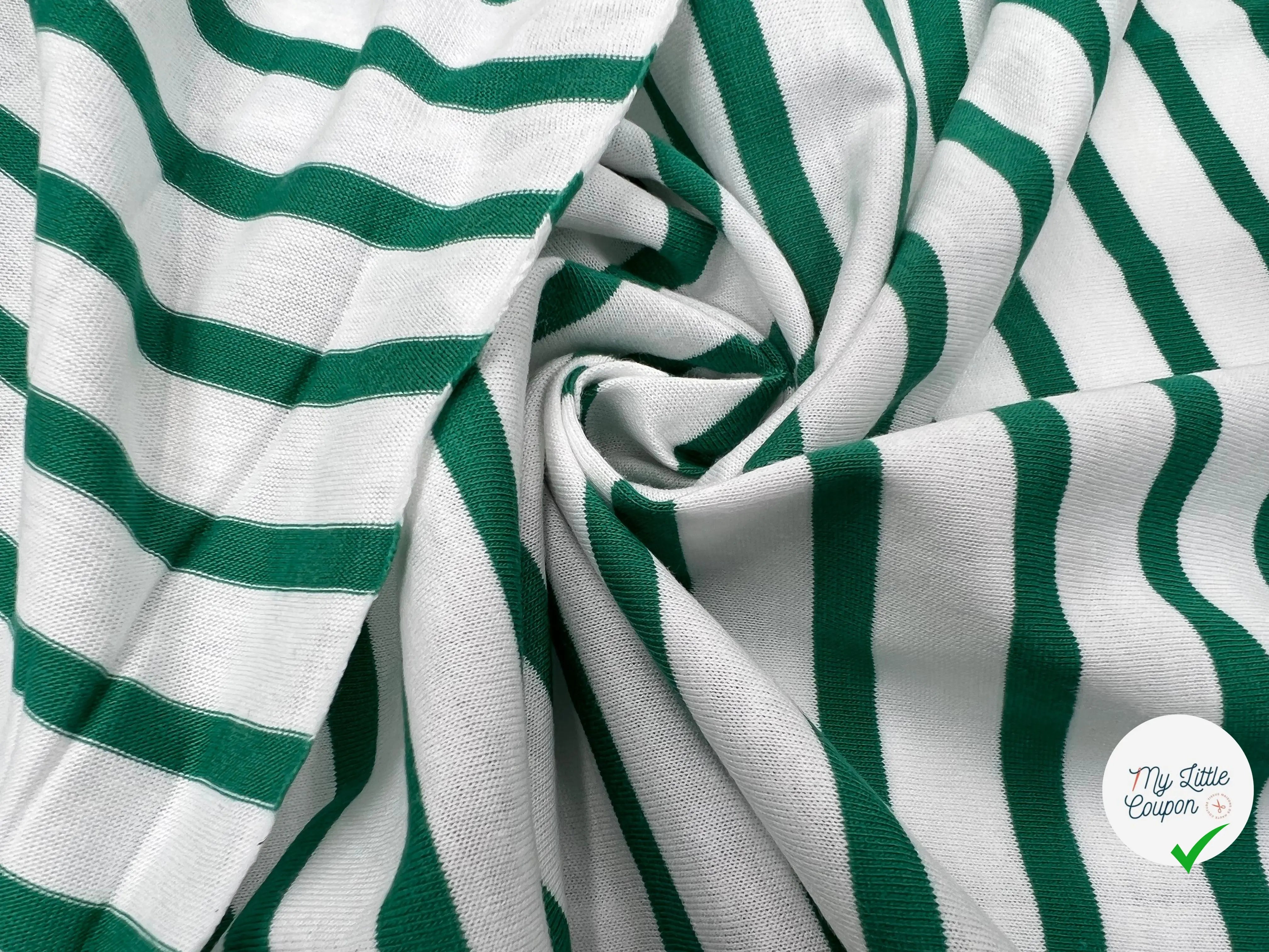 JERSEY DE COTON RAYURES VERT PRIMAIRE ET NEIGE - My Little Coupon - tissu - coudre