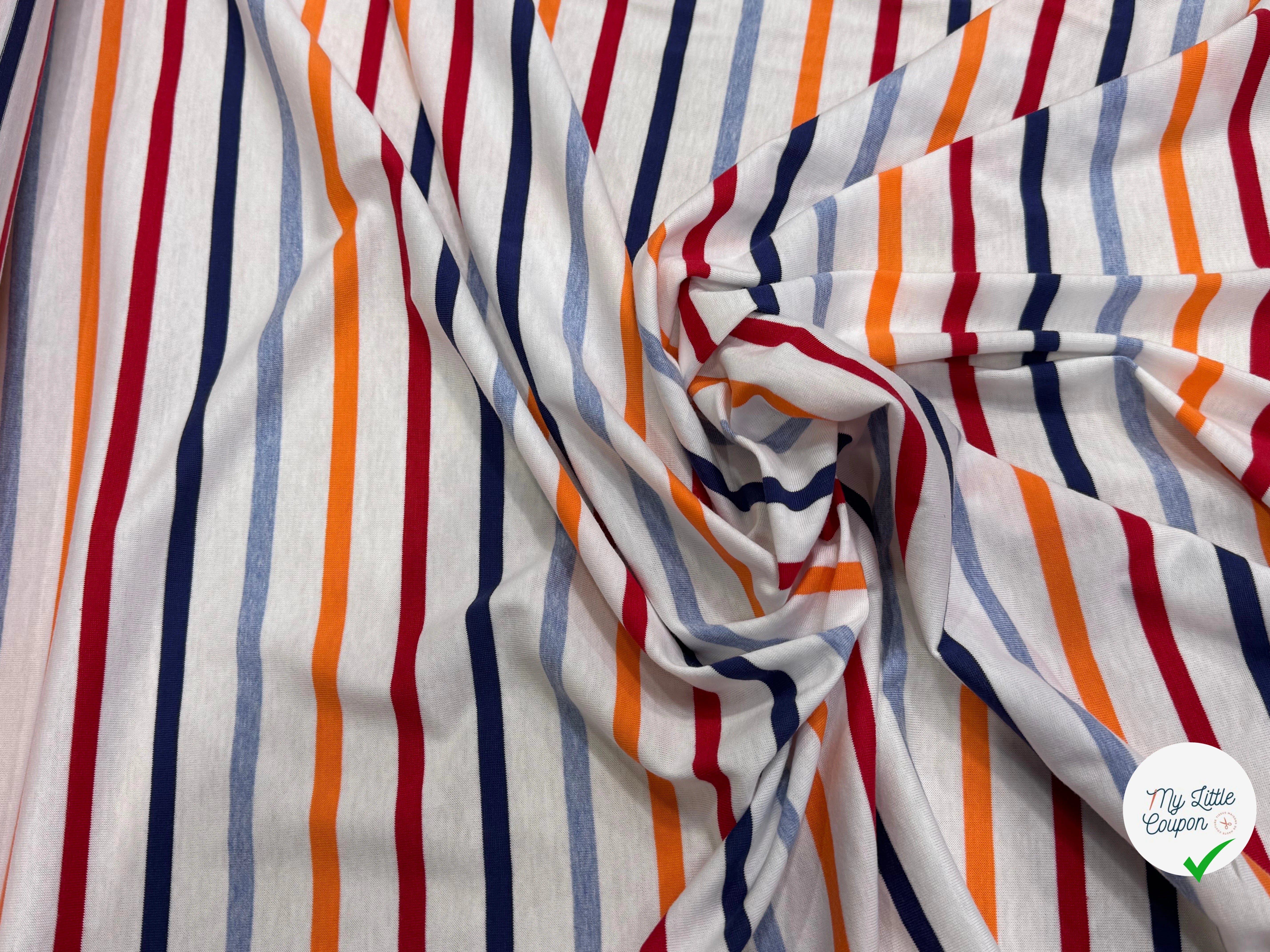 JERSEY DE COTON SUPER DOUX STRETCH MULTICOLORE BLEU ORANGE ROUGE FABRICATION RÉGION DE TROYES 🇫🇷 - My Little Coupon