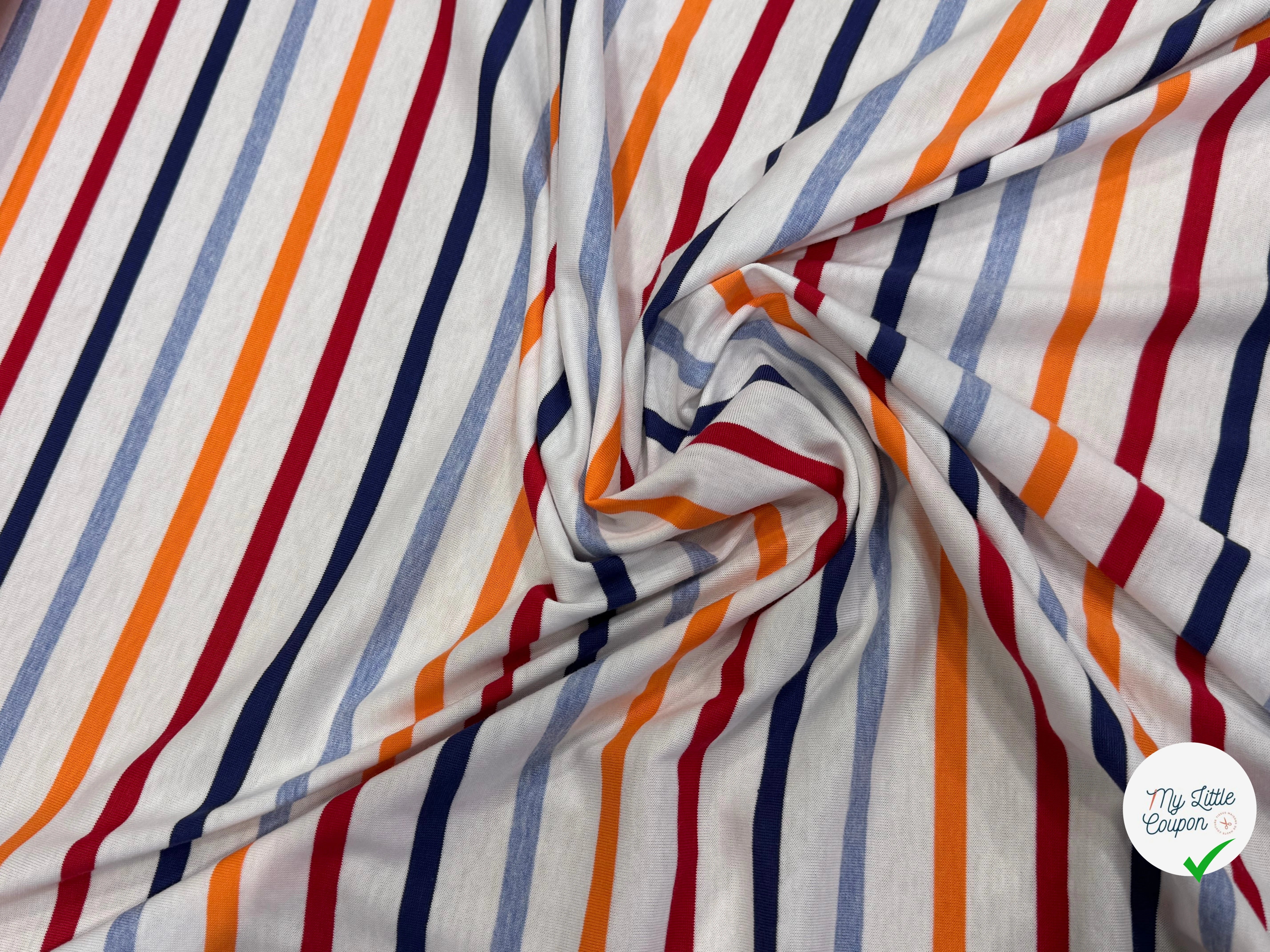 JERSEY DE COTON SUPER DOUX STRETCH MULTICOLORE BLEU ORANGE ROUGE FABRICATION RÉGION DE TROYES 🇫🇷 - My Little Coupon