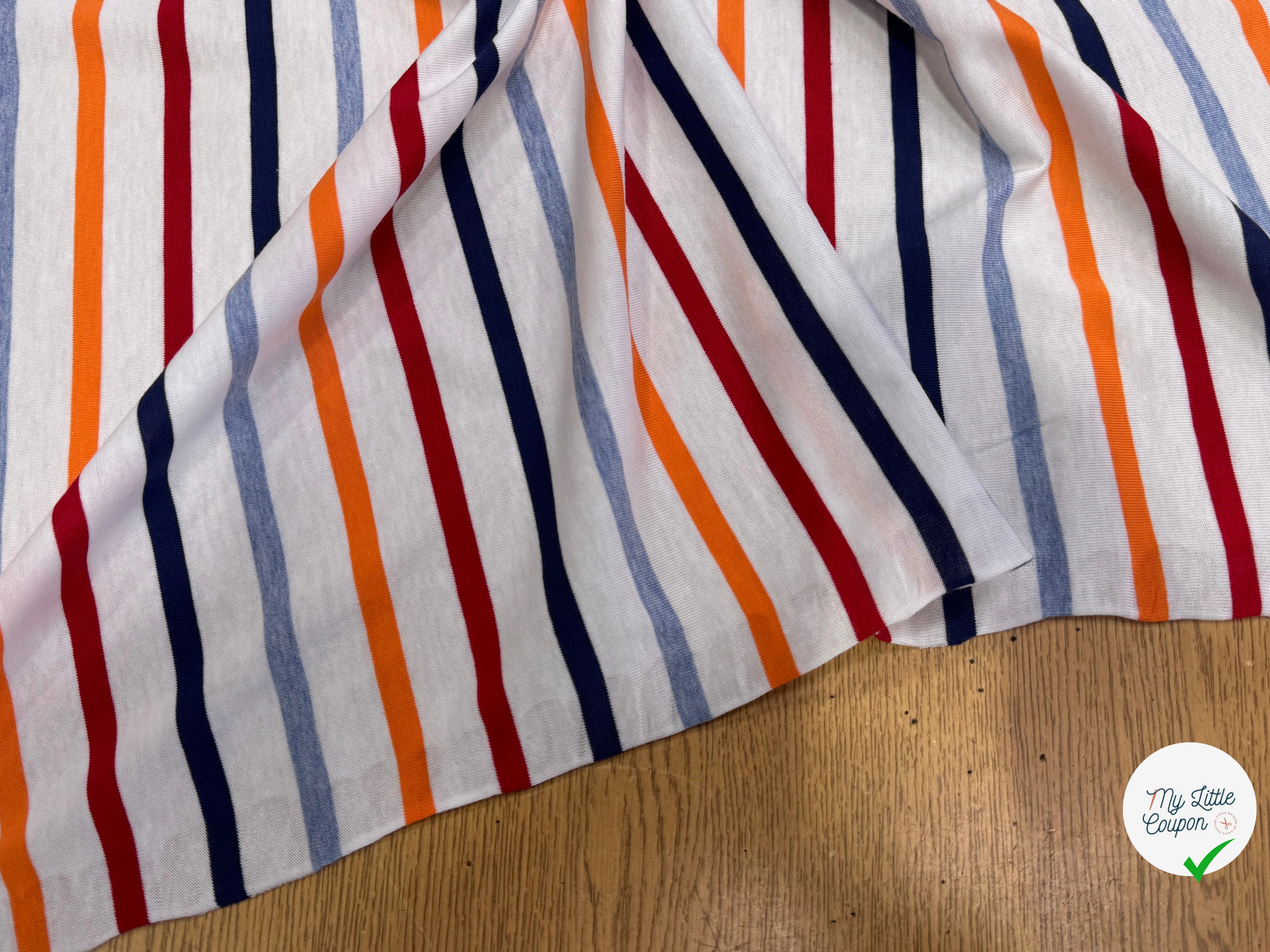 JERSEY DE COTON SUPER DOUX STRETCH MULTICOLORE BLEU ORANGE ROUGE FABRICATION RÉGION DE TROYES 🇫🇷 - My Little Coupon