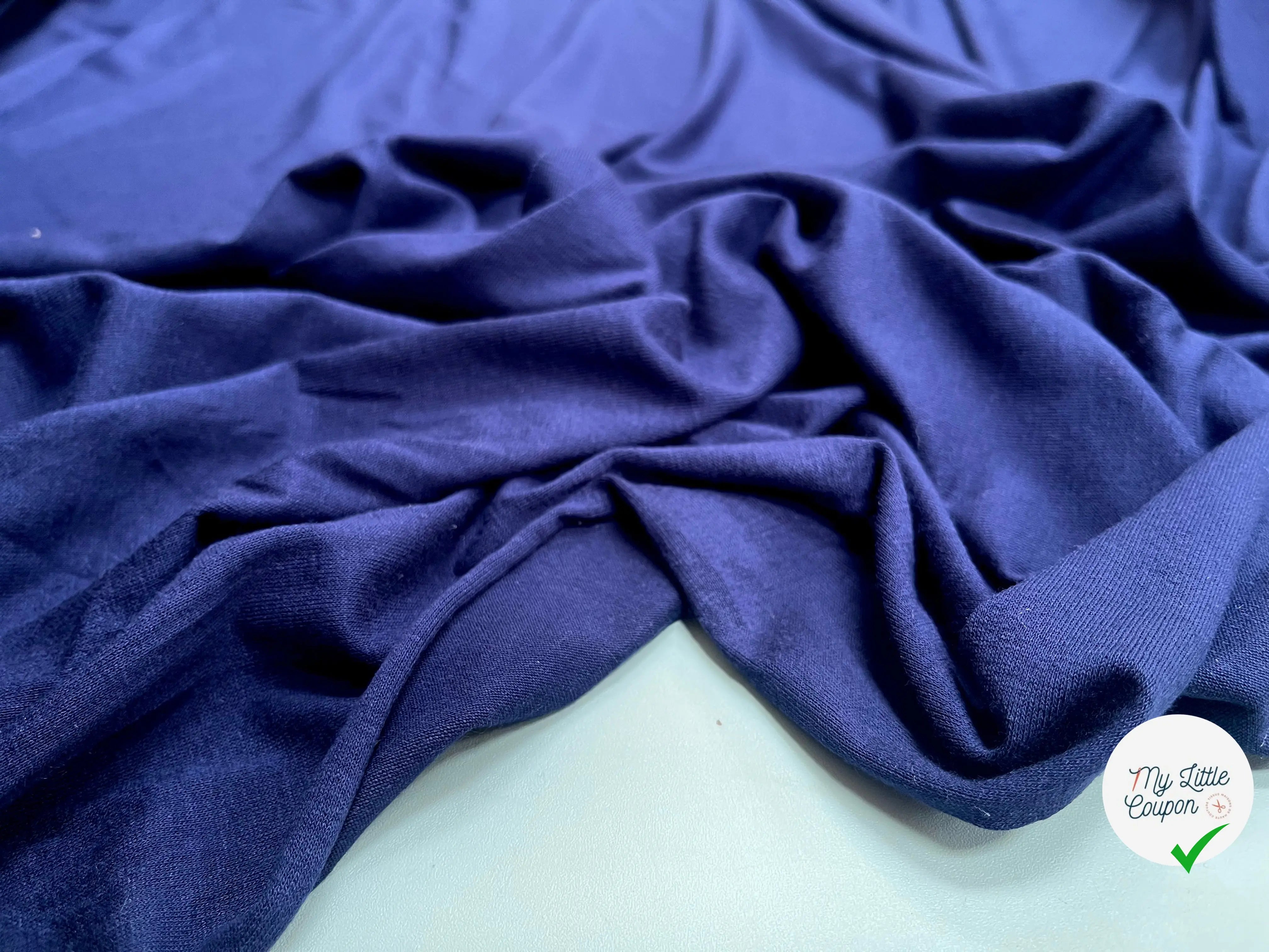 JERSEY DE COTON UNI BLEU MARINE - My Little Coupon