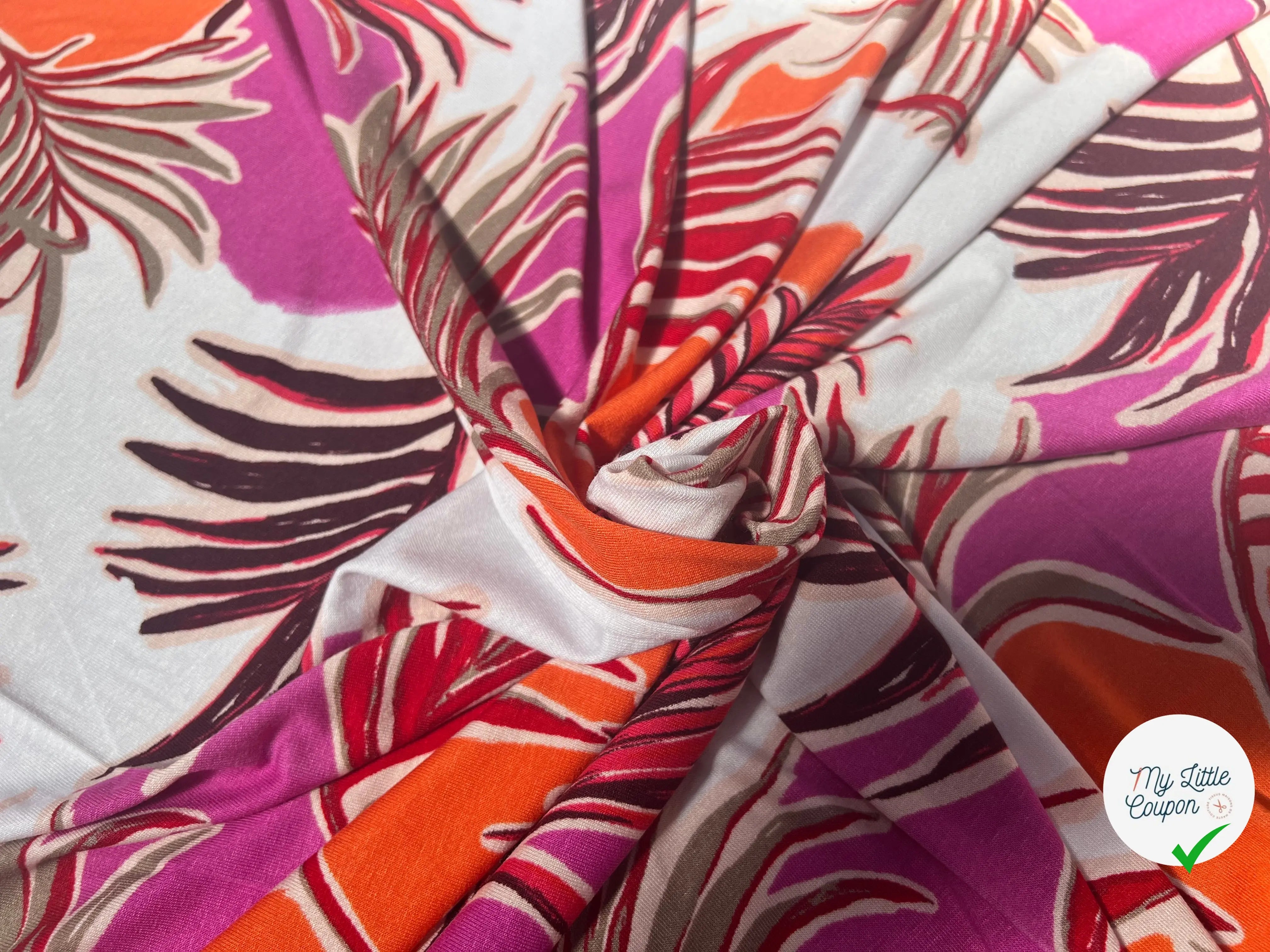 JERSEY DE VISCOSE TISSU IMPRIMÉ ABSTRAIT FUCHSIA - My Little Coupon