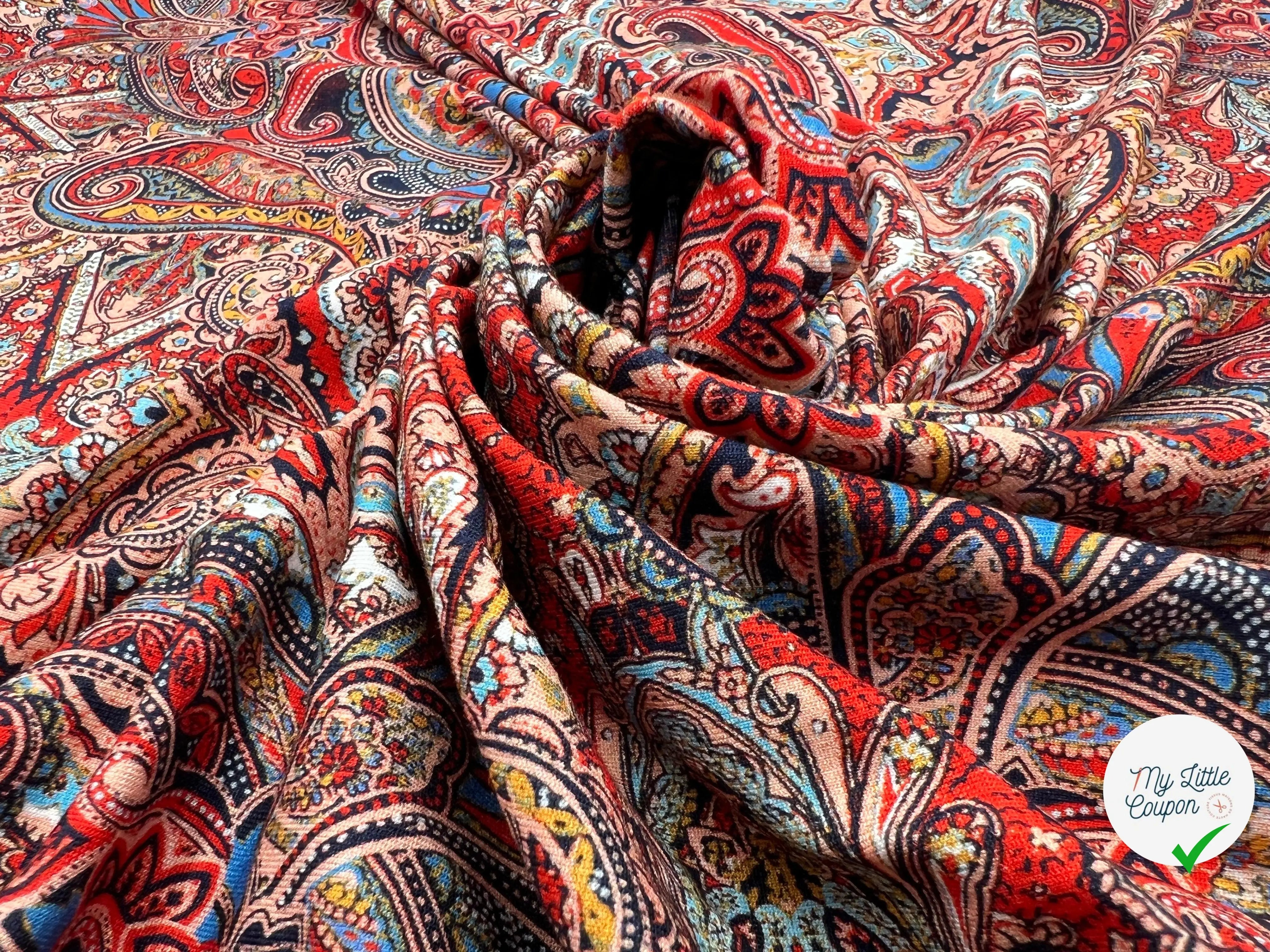 JERSEY EXTENSIBLE IMPRIMÉ MERVEILLES DU KASHMIR - My Little Coupon - tissu - coudre