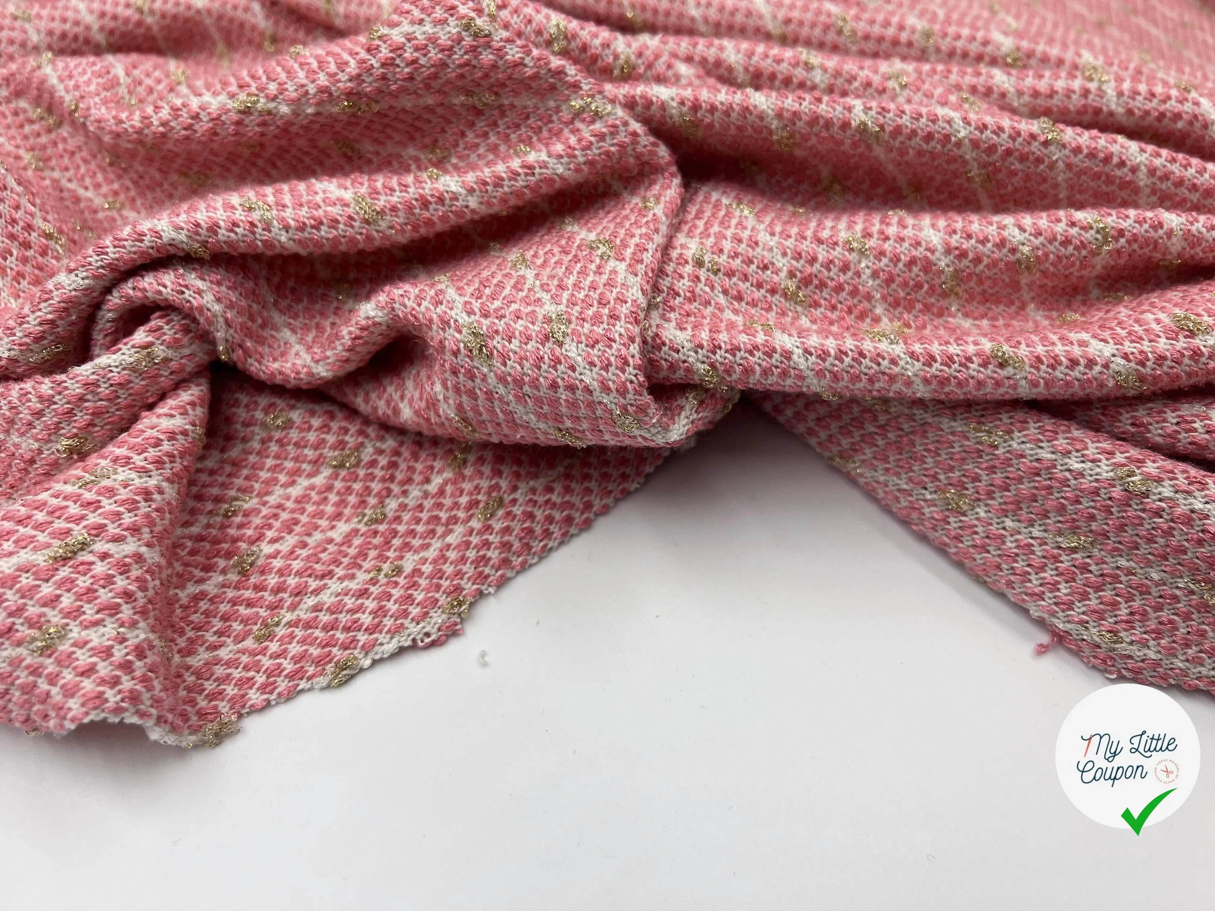 JERSEY JACQUARD ROSE PETITS EFFETS DORÉS - My Little Coupon - tissu - coudre