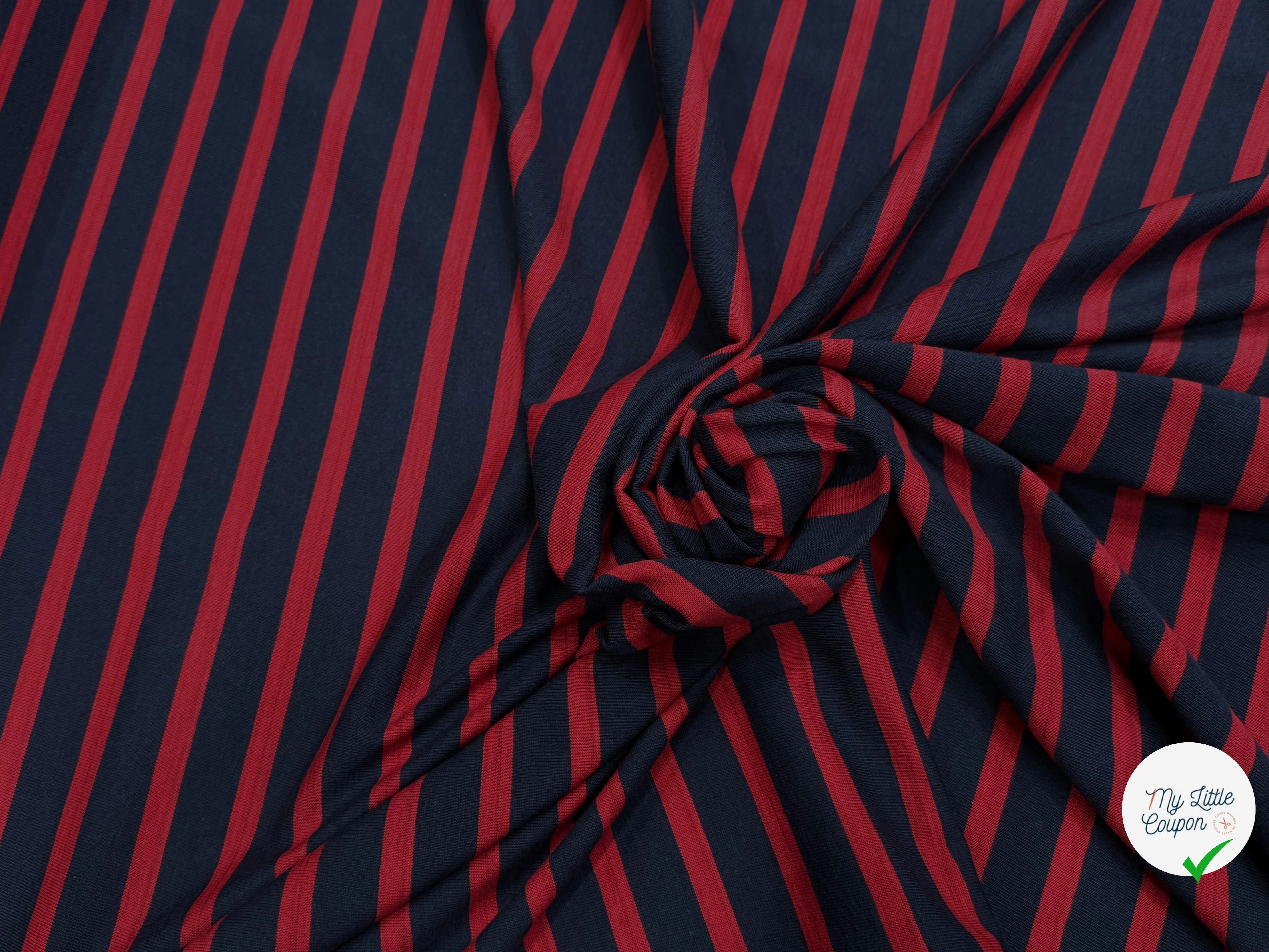 JERSEY MARINIÈRE RAYURES BLEU MARINE ET ROUGE COTON STRETCH FABRICATION RÉGION DE TROYES 🇫🇷 - My Little Coupon