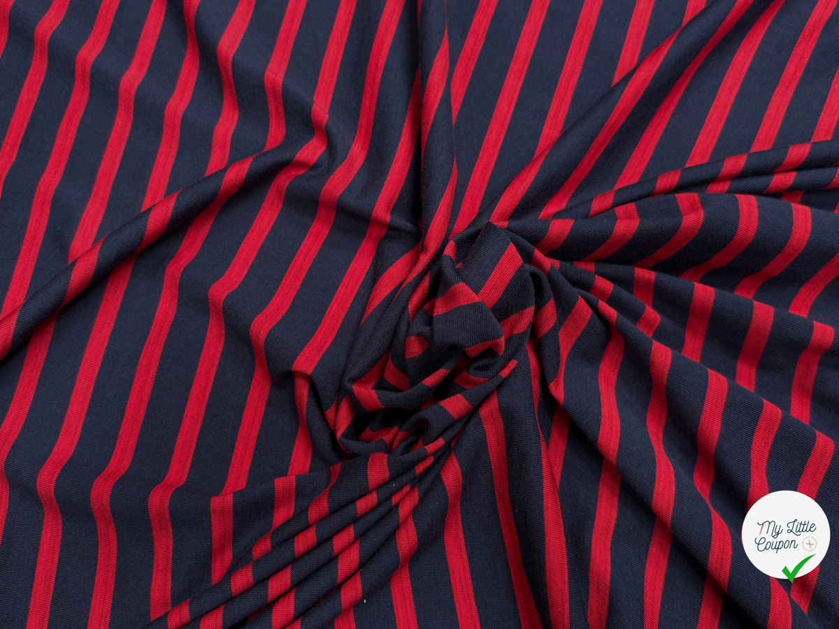 JERSEY MARINIÈRE RAYURES BLEU MARINE ET ROUGE COTON STRETCH FABRICATION RÉGION DE TROYES 🇫🇷 - My Little Coupon