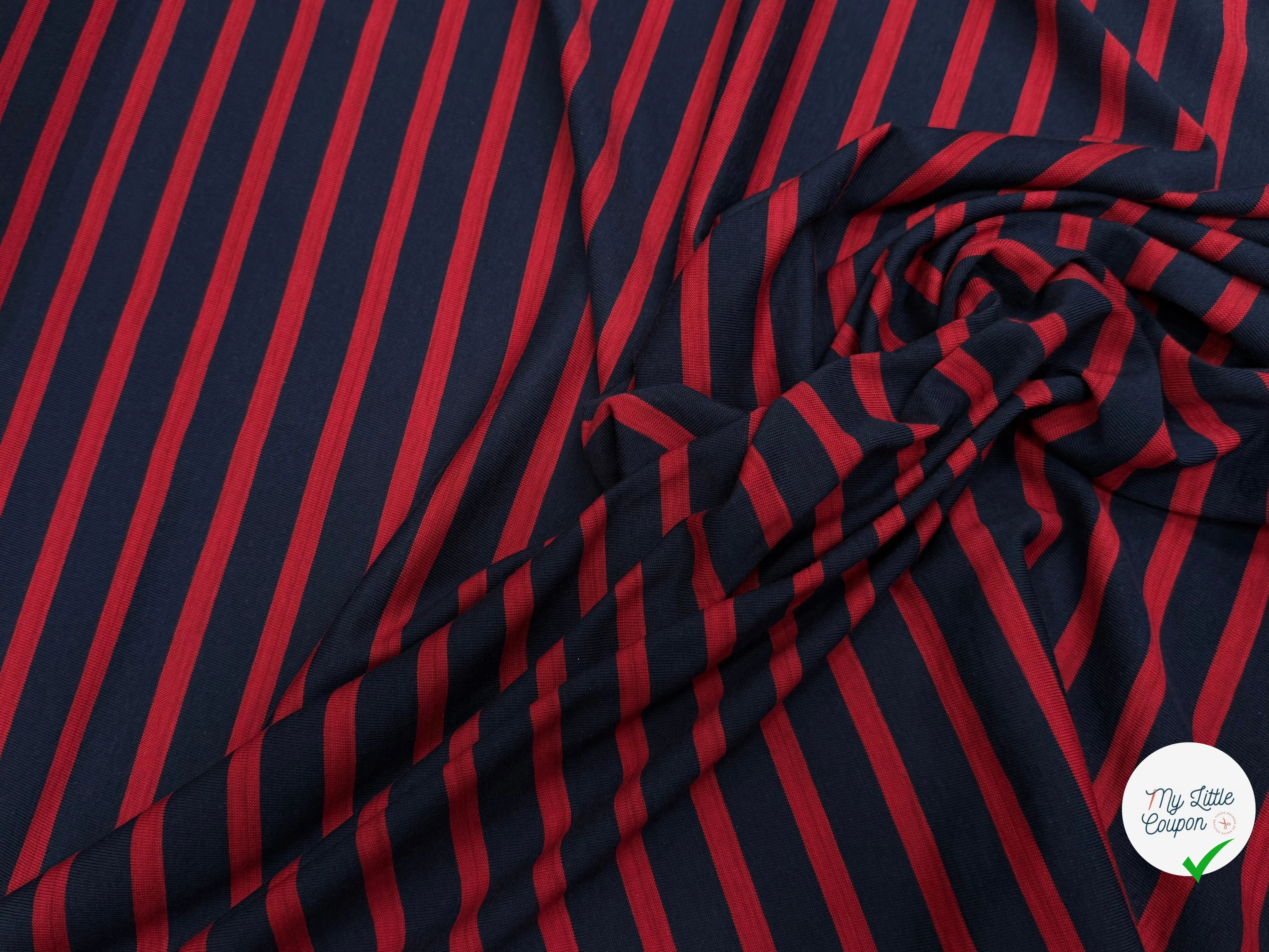 JERSEY MARINIÈRE RAYURES BLEU MARINE ET ROUGE COTON STRETCH FABRICATION RÉGION DE TROYES 🇫🇷 - My Little Coupon