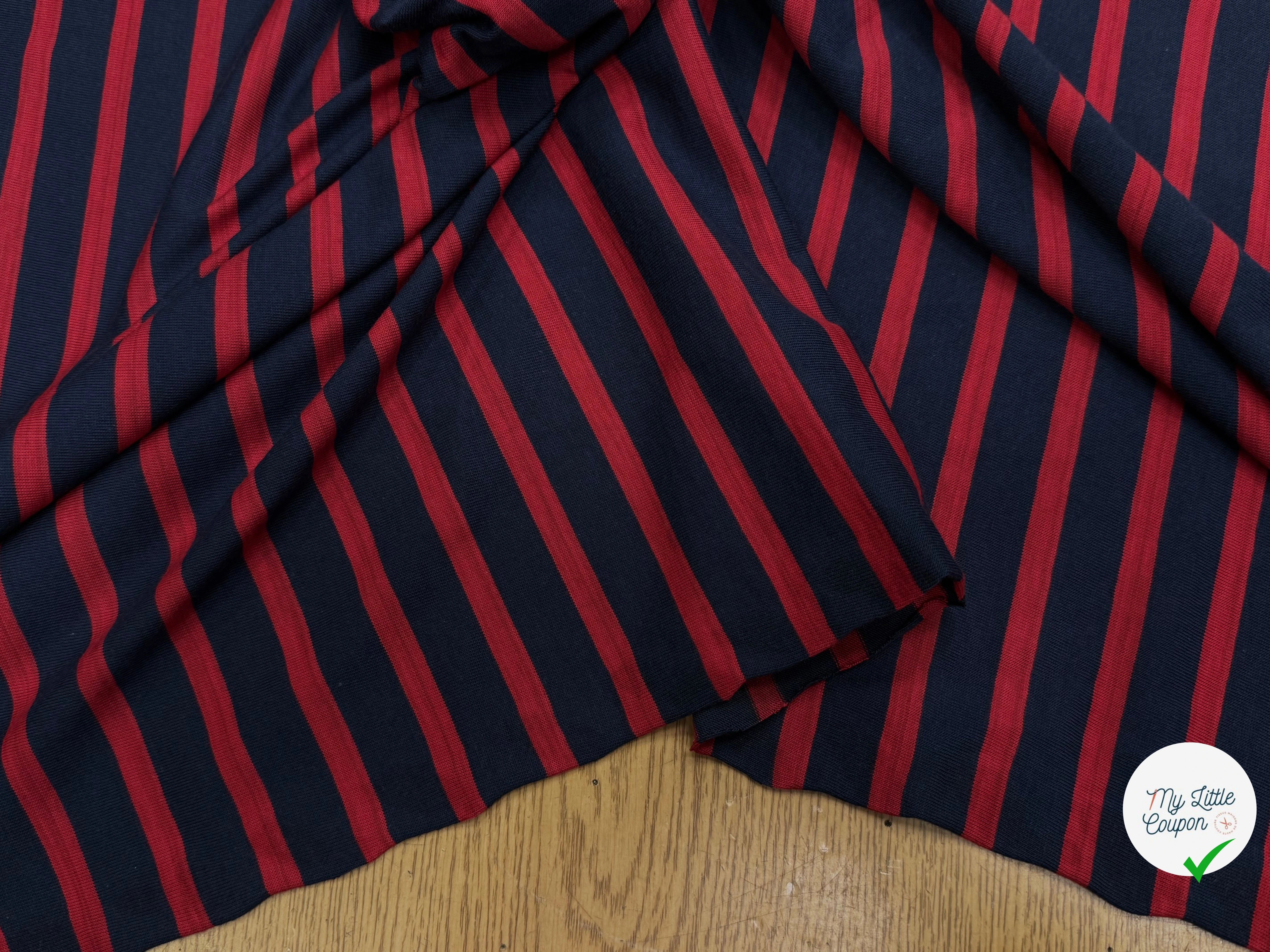 JERSEY MARINIÈRE RAYURES BLEU MARINE ET ROUGE COTON STRETCH FABRICATION RÉGION DE TROYES 🇫🇷 - My Little Coupon