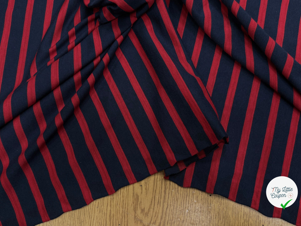 JERSEY MARINIÈRE RAYURES BLEU MARINE ET ROUGE COTON STRETCH FABRICATION RÉGION DE TROYES 🇫🇷 - My Little Coupon